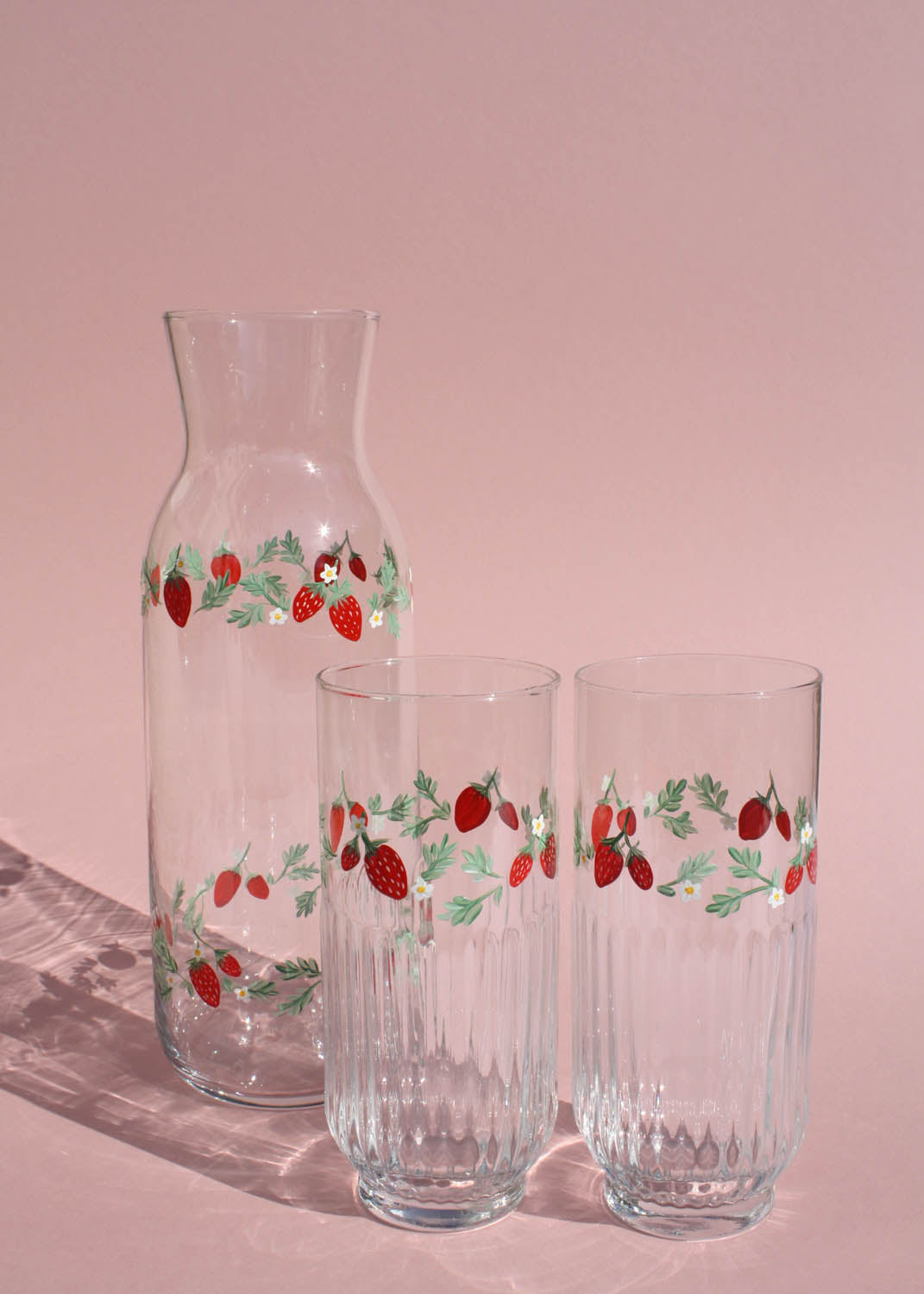 Strawberry Glass Carafe Hand Painted