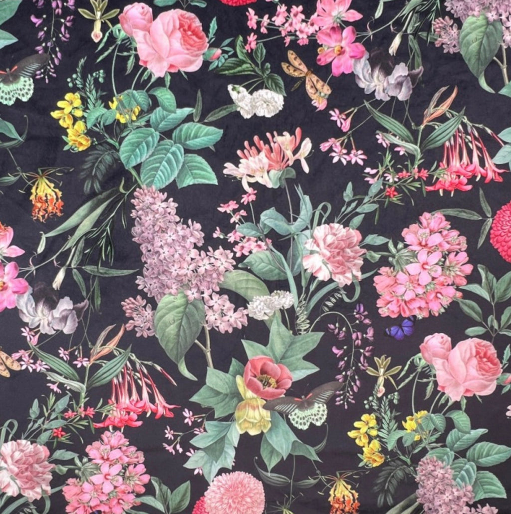 Butterfly floral velvet coolie lampshade/ ceiling shade, in black, empire lampshade