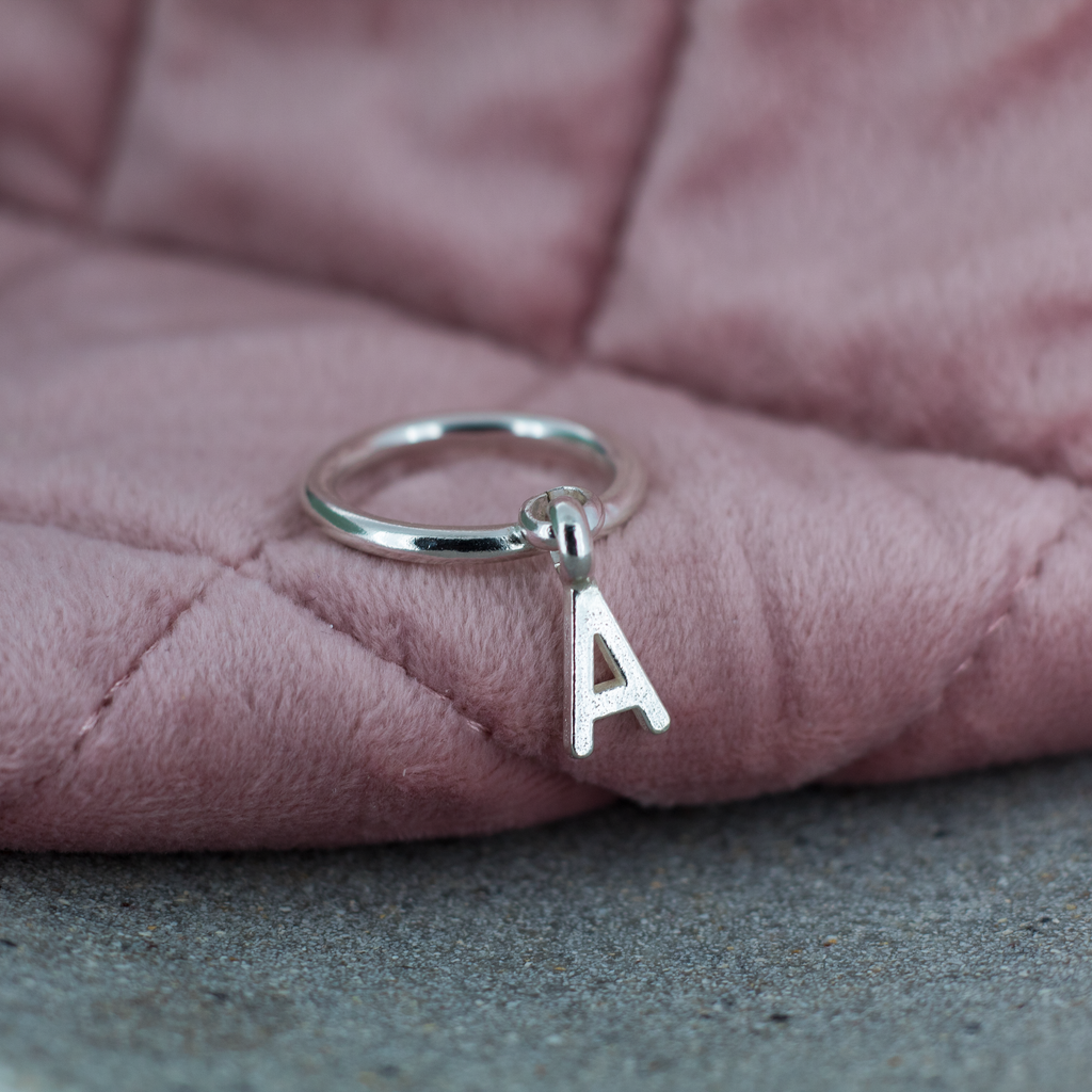 Personalised Alphabet Dangle Ring in Sterling Silver