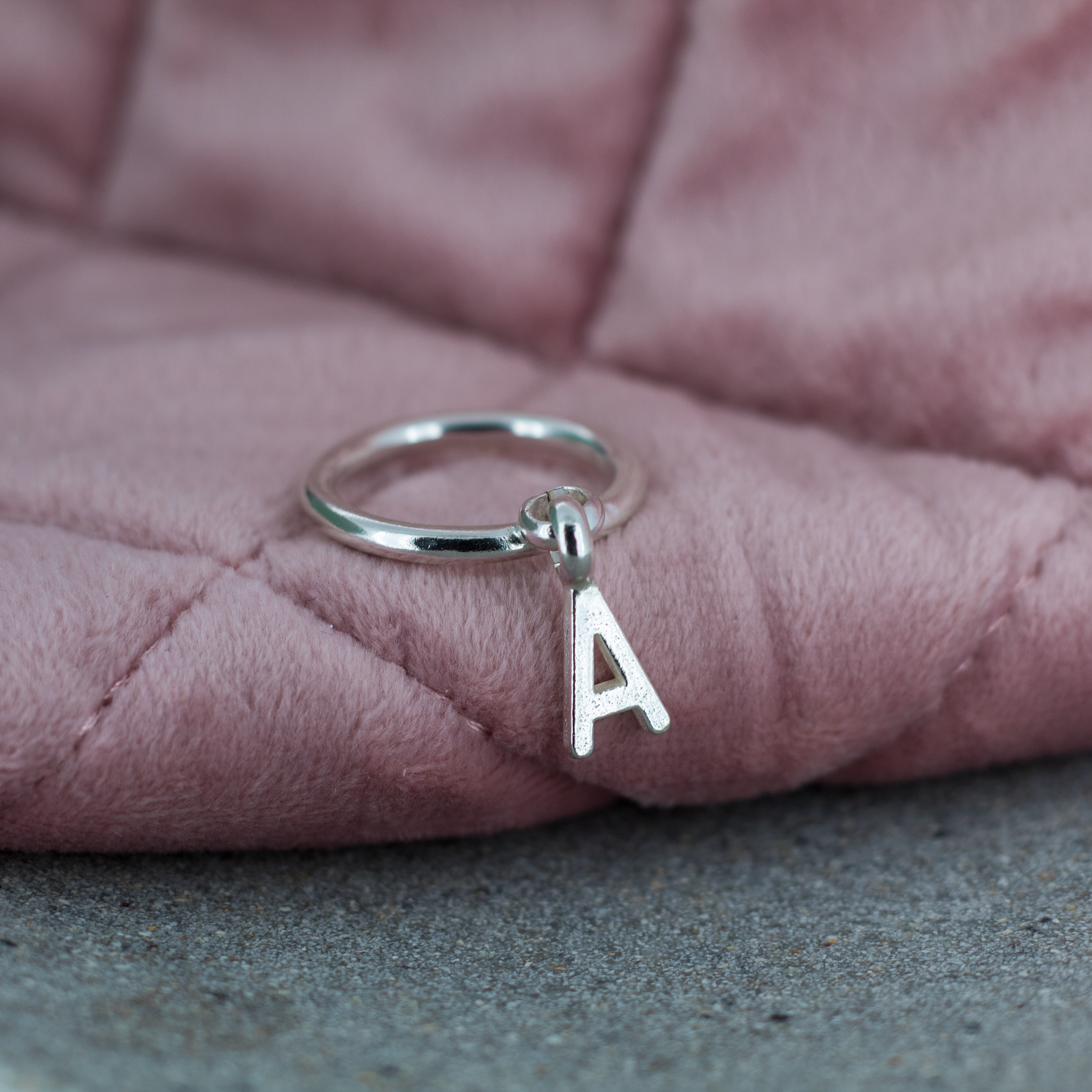Personalised Alphabet Dangle Ring in Sterling Silver