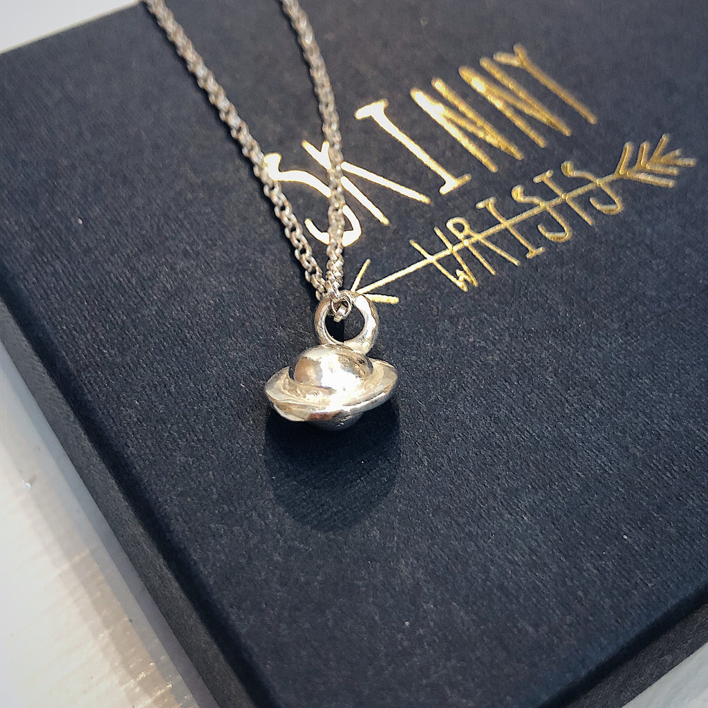 Saturn Charm Necklace in Recycled Silver