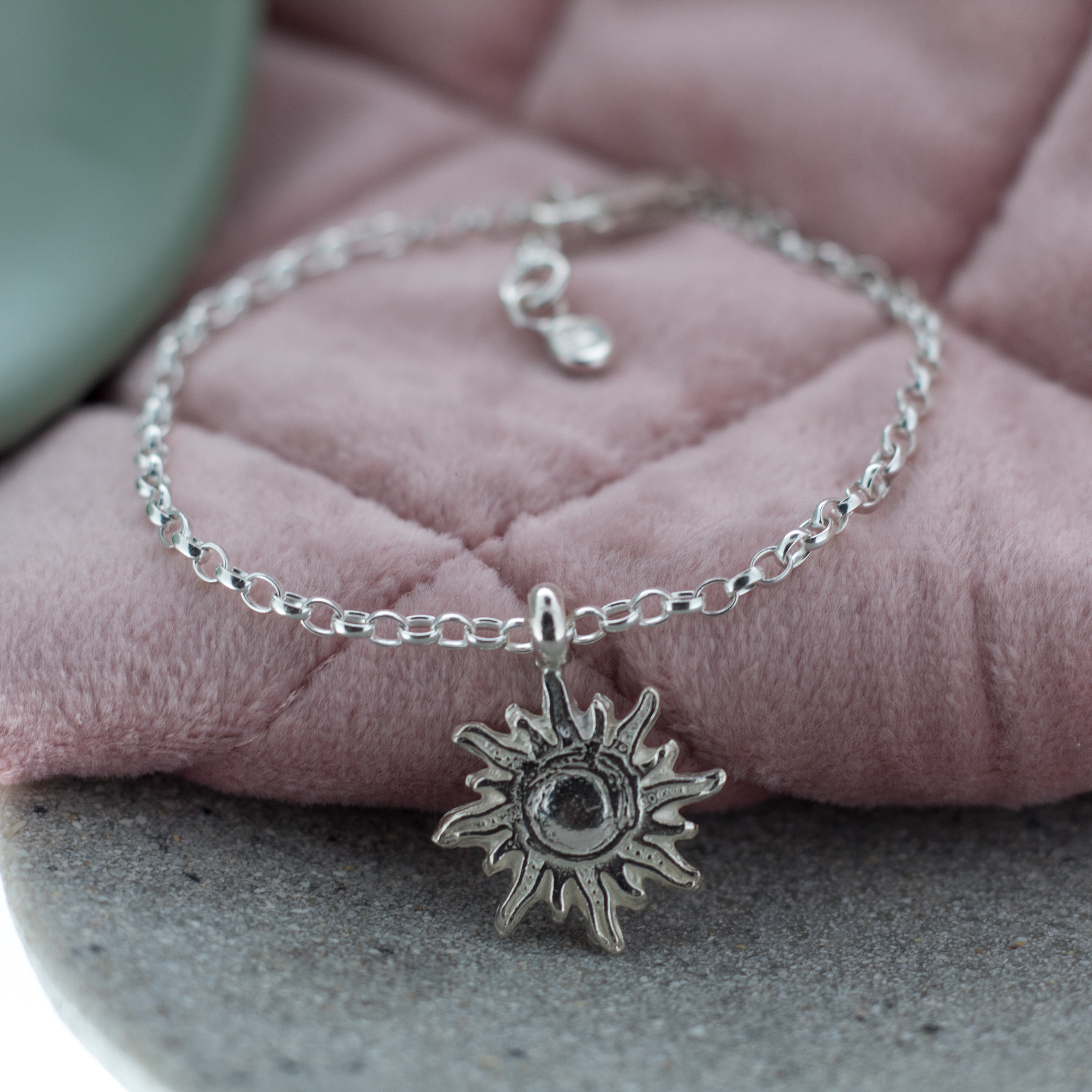 Sun of Hope Sterling Silver Charm Anklet