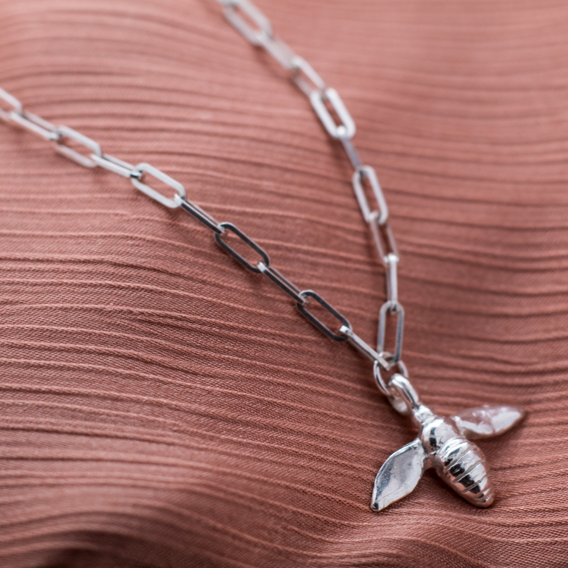 Honey Bee Trace Chain Necklace in Sterling Silver