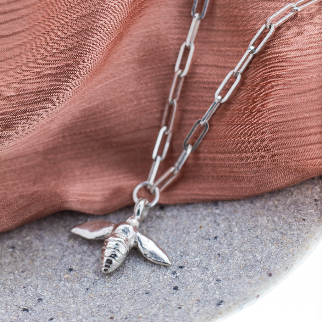 Honey Bee Trace Chain Necklace in Sterling Silver