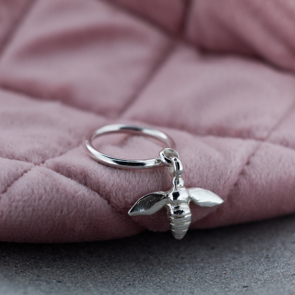 Honey Bee Dangle Ring in Sterling Silver