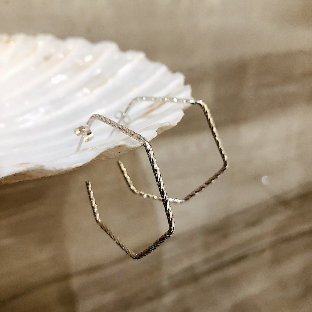 Hexagon Hoops in Sterling Silver