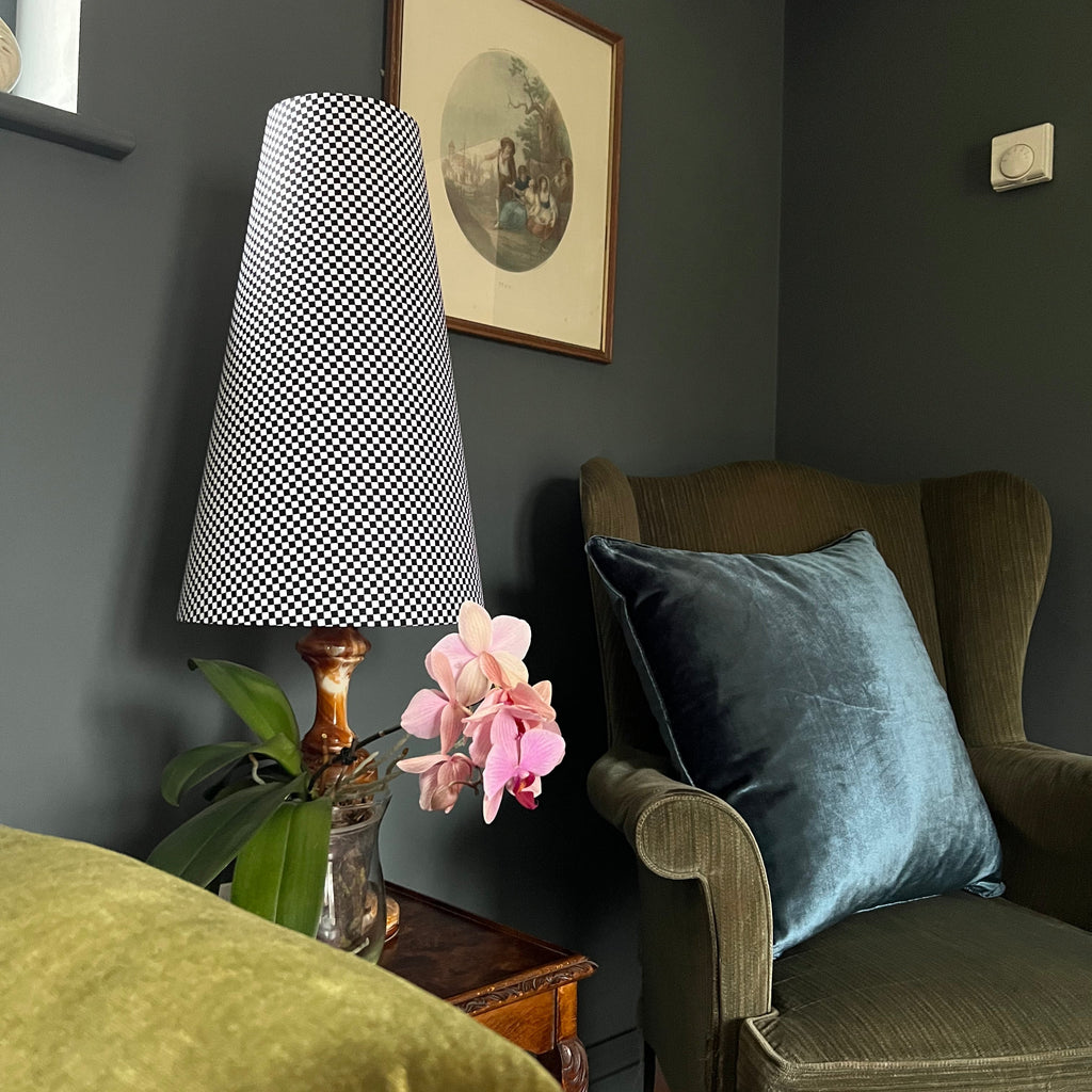 Checkerboard cotton cone lampshade, extra tall lampshade