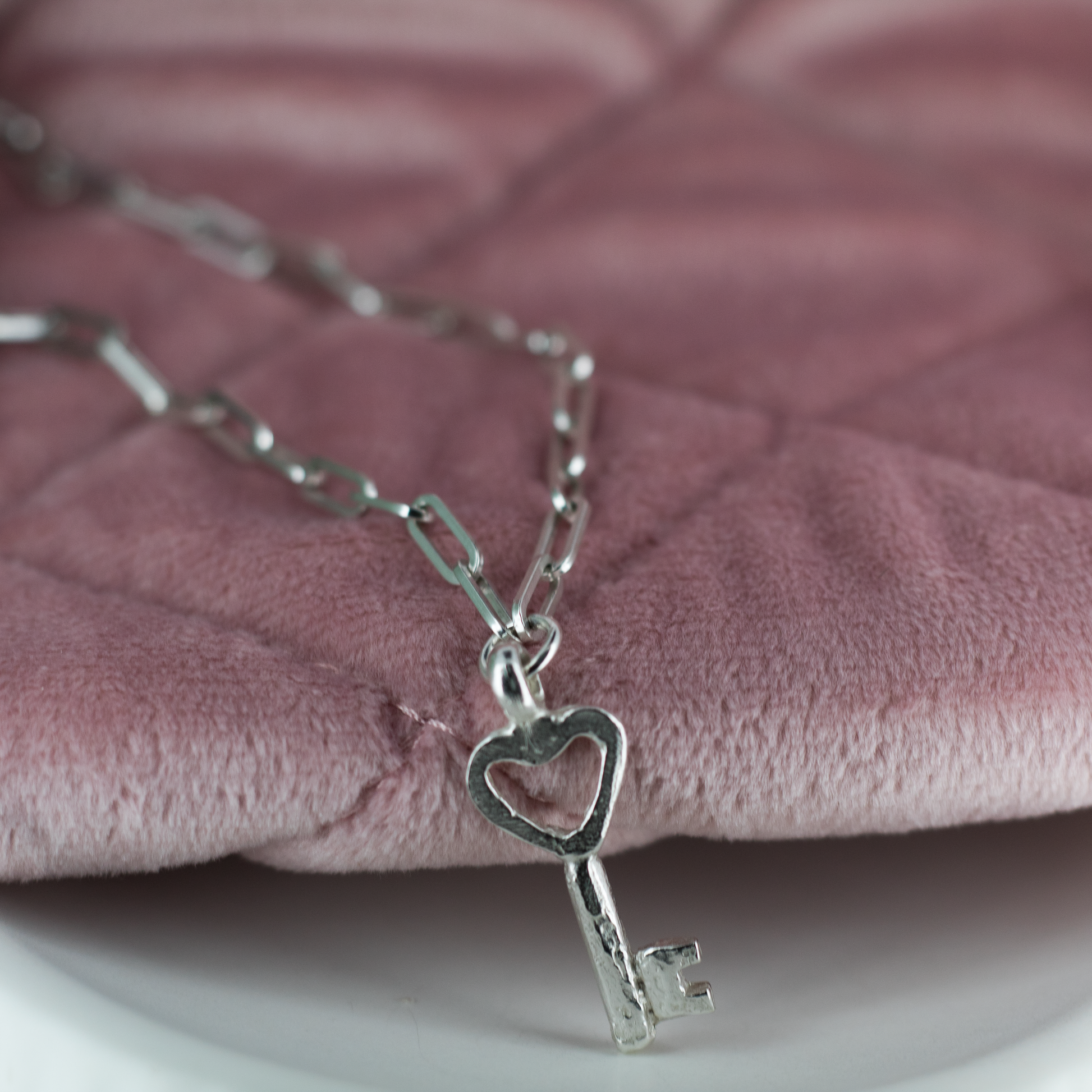 Key to My Heart Trace Chain Necklace in Sterling Silver