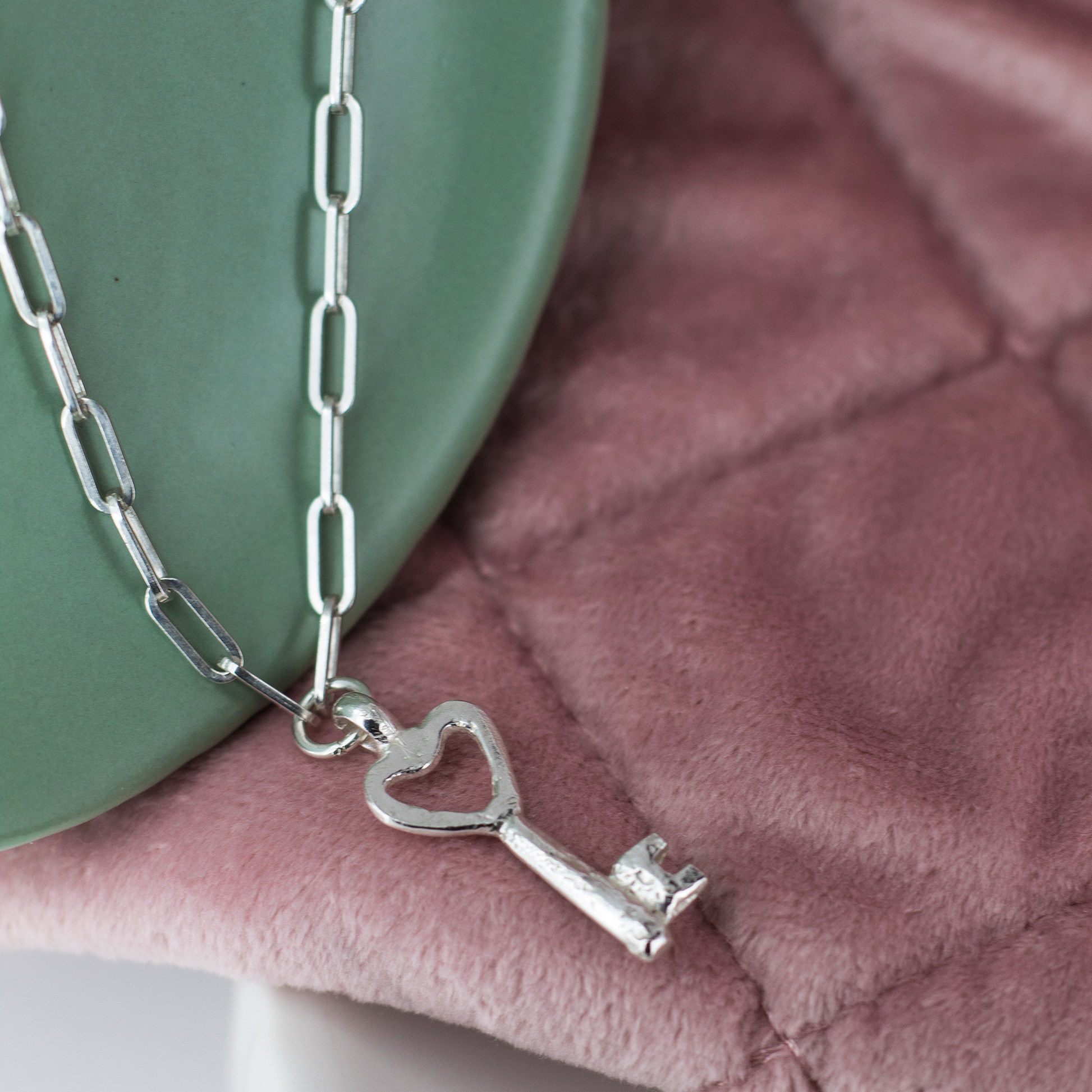 Key to My Heart Trace Chain Necklace in Sterling Silver
