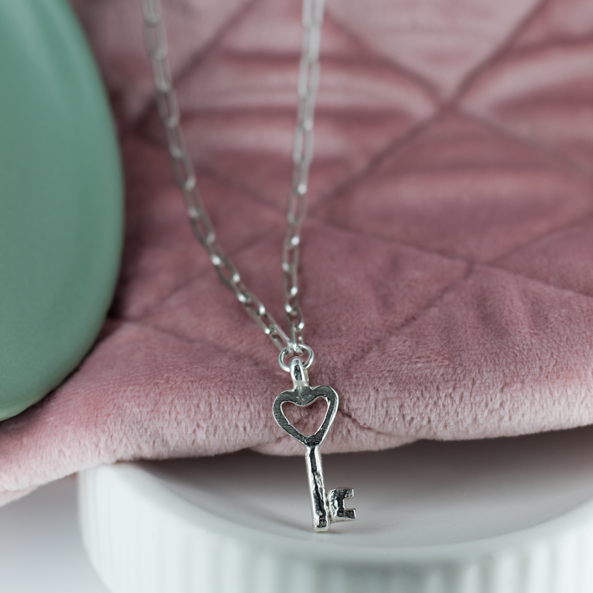 Key to My Heart Trace Chain Necklace in Sterling Silver