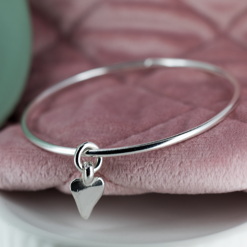 Heart Charm Bangle in Recycled Sterling Silver