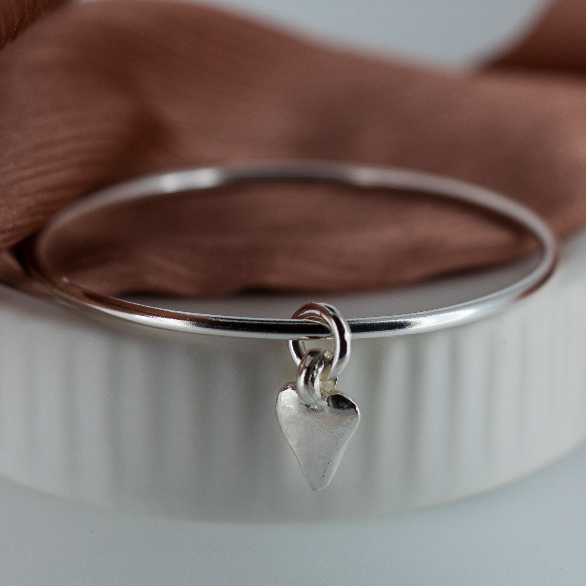 Heart Charm Bangle in Recycled Sterling Silver