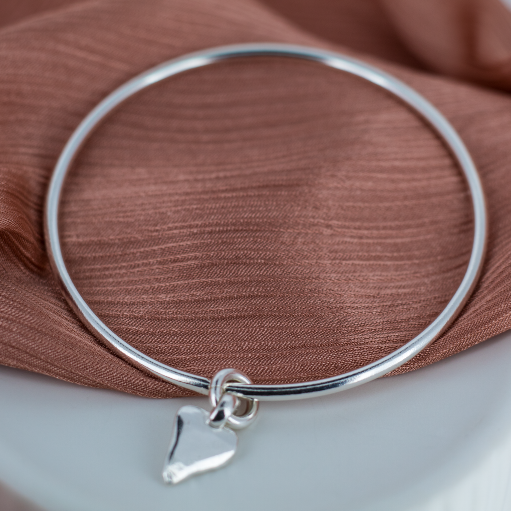 Heart Charm Bangle in Recycled Sterling Silver