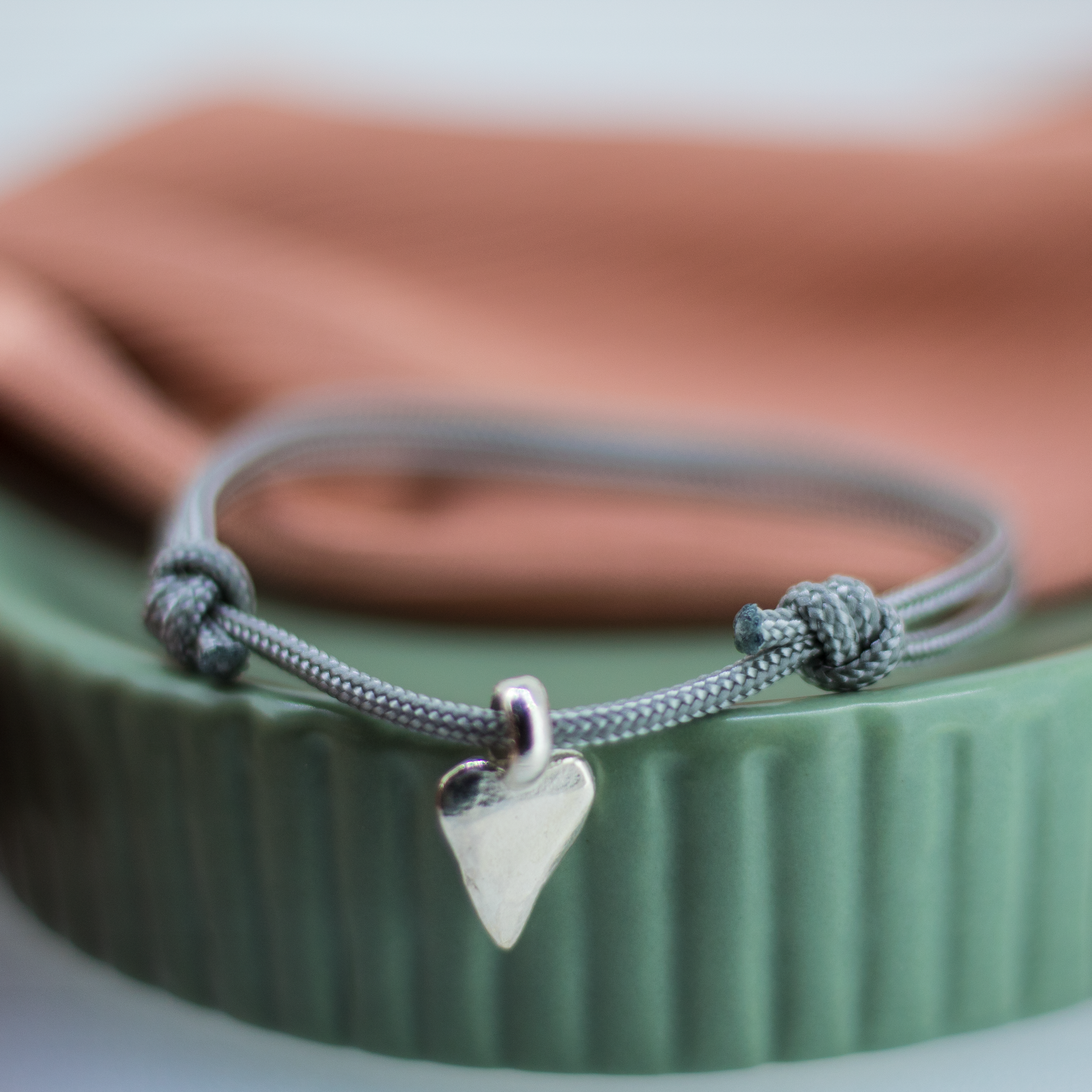 Heart Charm Rope Bracelet in Recycled Silver