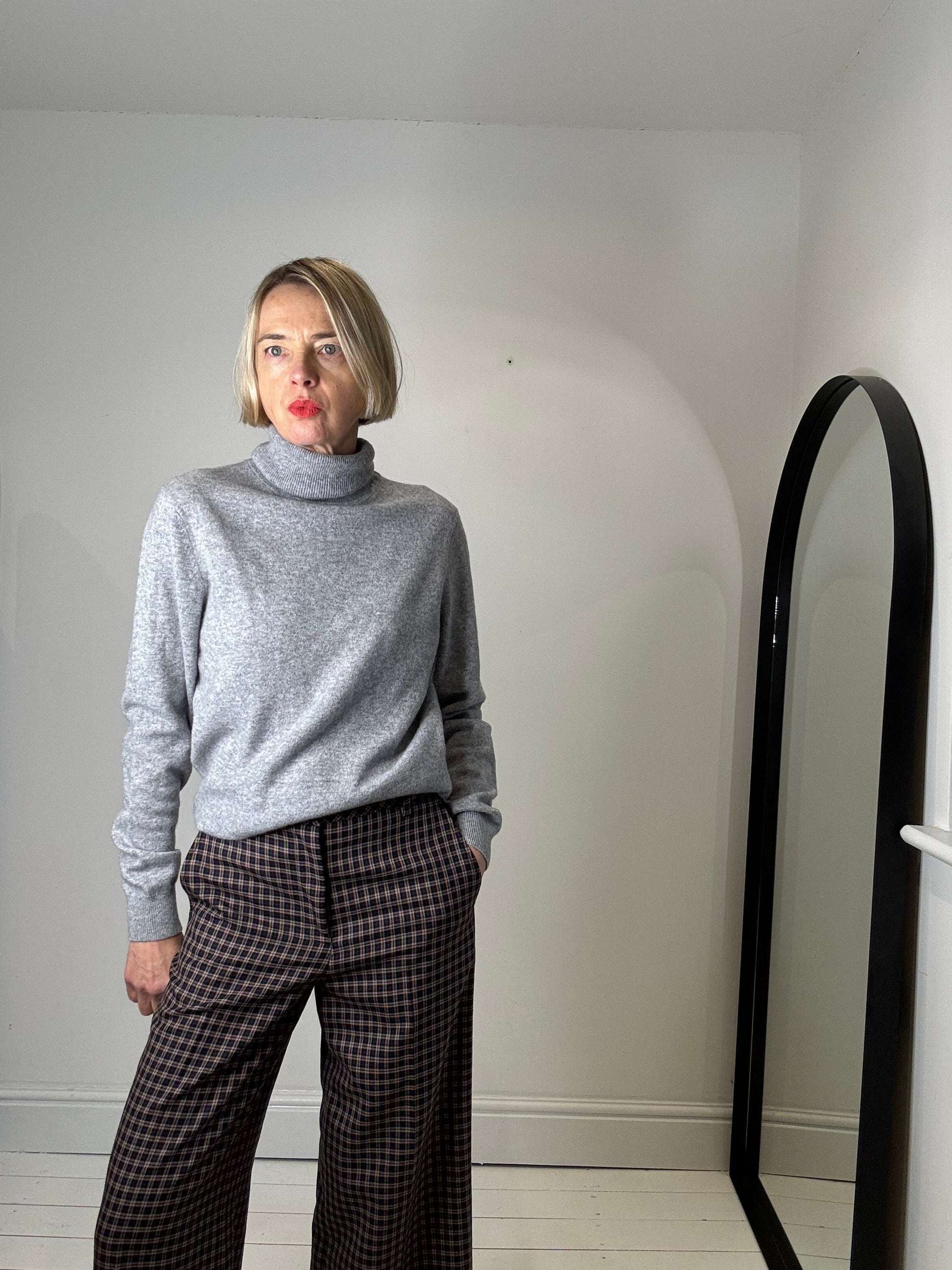 Grey Marl Cashmere Roll Neck Jumper