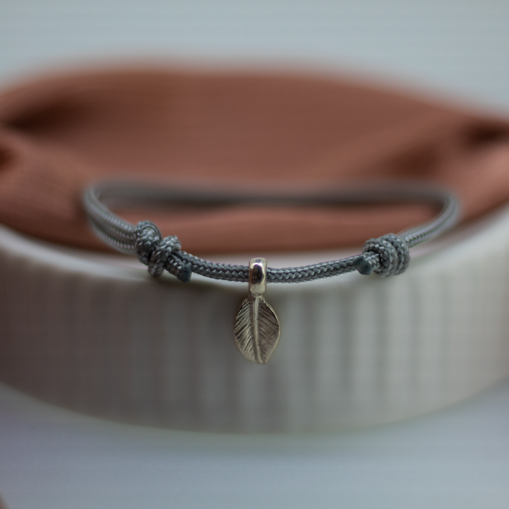Leaf Charm Rope Bracelet in Sterling Silver