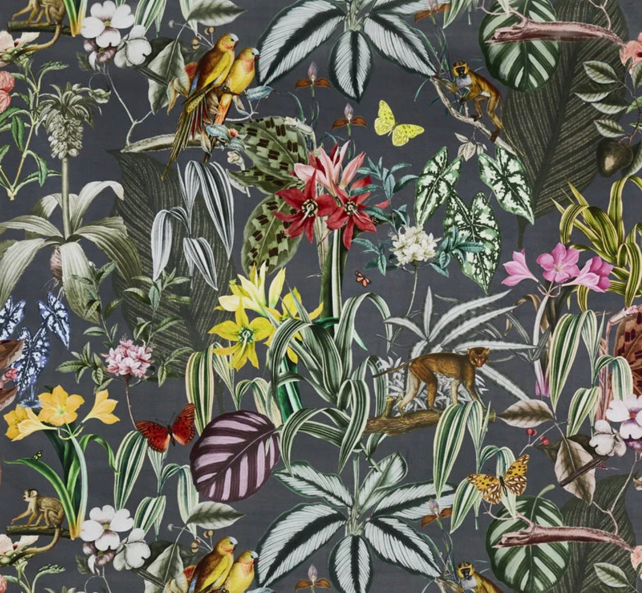 Tropical birds velvet in grey french drum lampshade/ ceiling light shade, empire lampshade