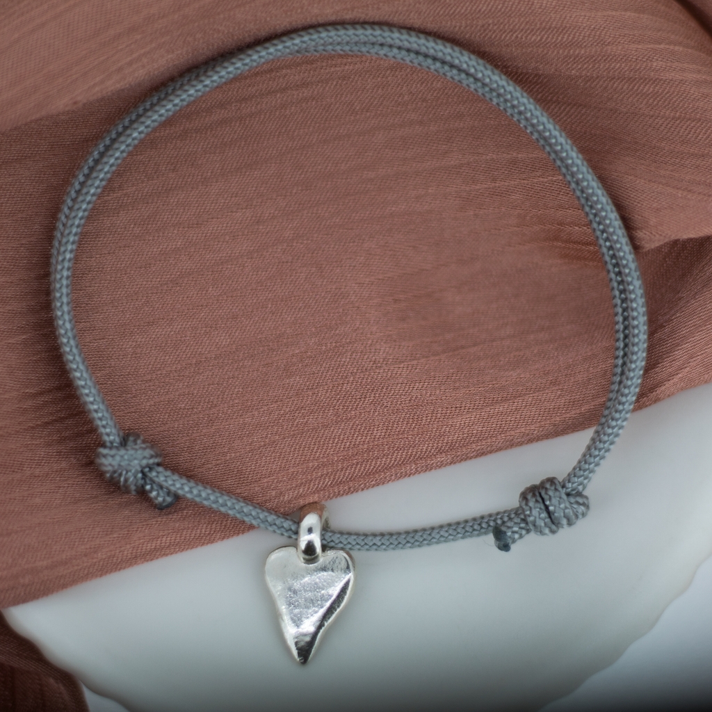 Heart Charm Rope Bracelet in Recycled Silver