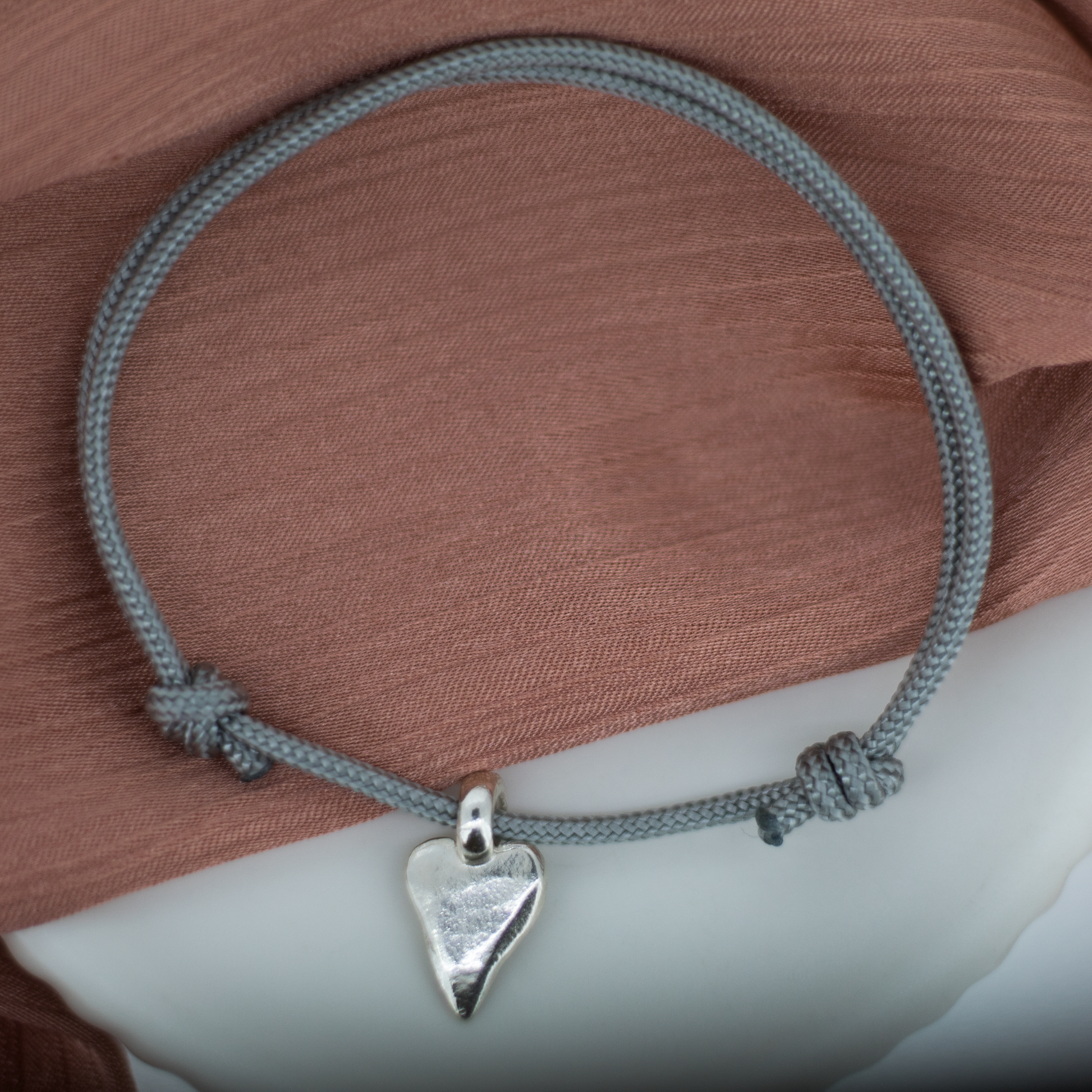 Heart Charm Rope Bracelet in Recycled Silver