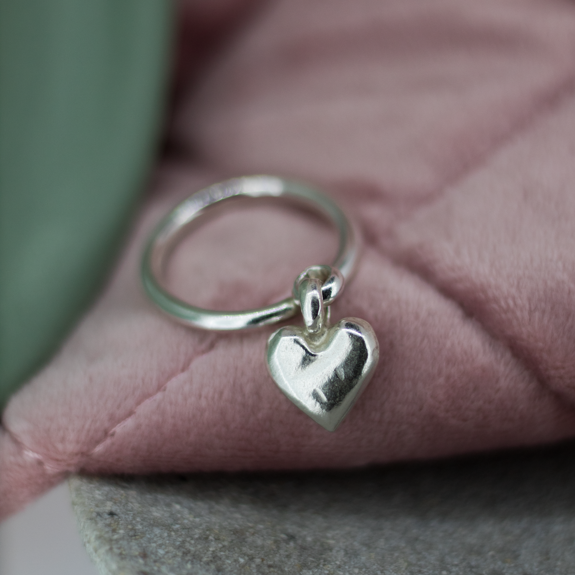 Sweet Heart Dangle Ring in Sterling Silver
