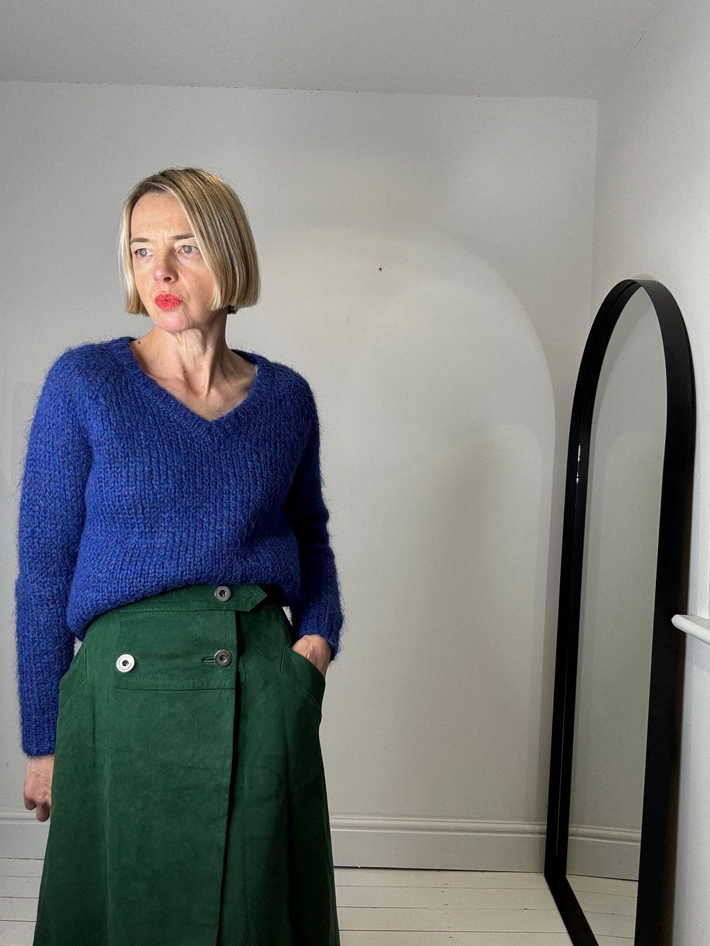 Vintage Suede A Line Skirt with Gunmetal Buttons