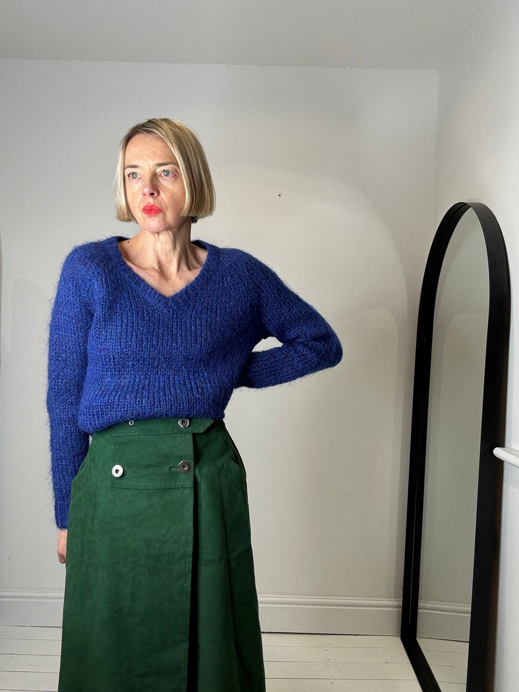 Vintage Suede A Line Skirt with Gunmetal Buttons