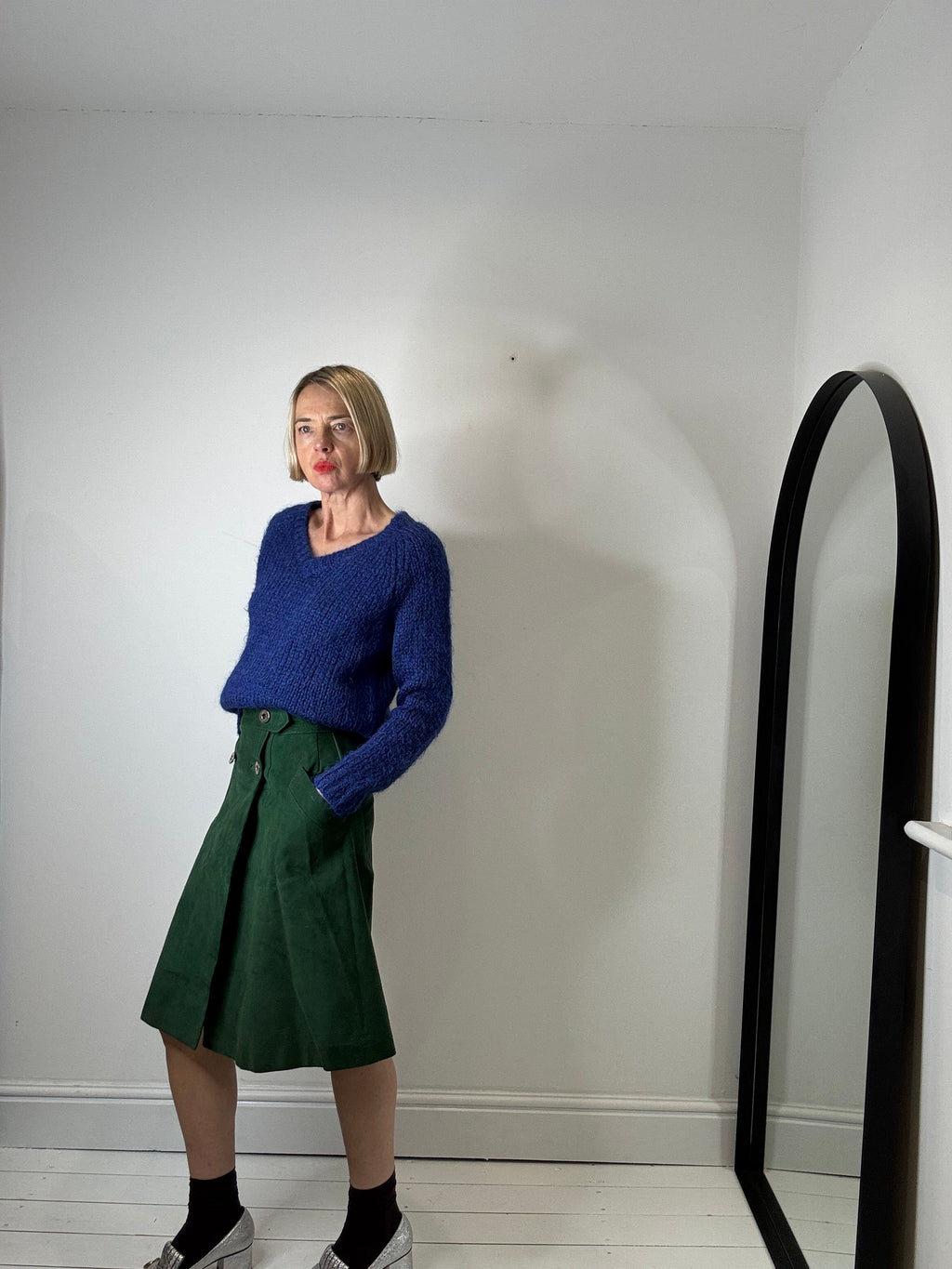 Vintage Suede A Line Skirt with Gunmetal Buttons