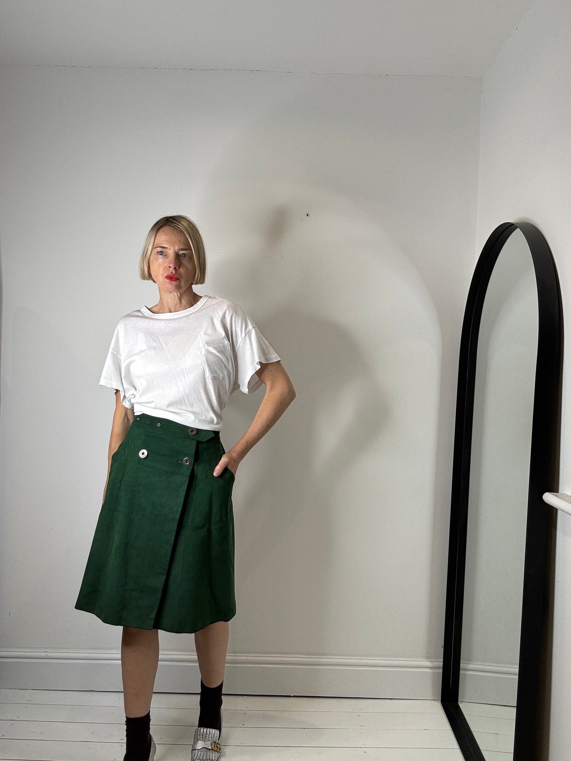 Vintage Suede A Line Skirt with Gunmetal Buttons