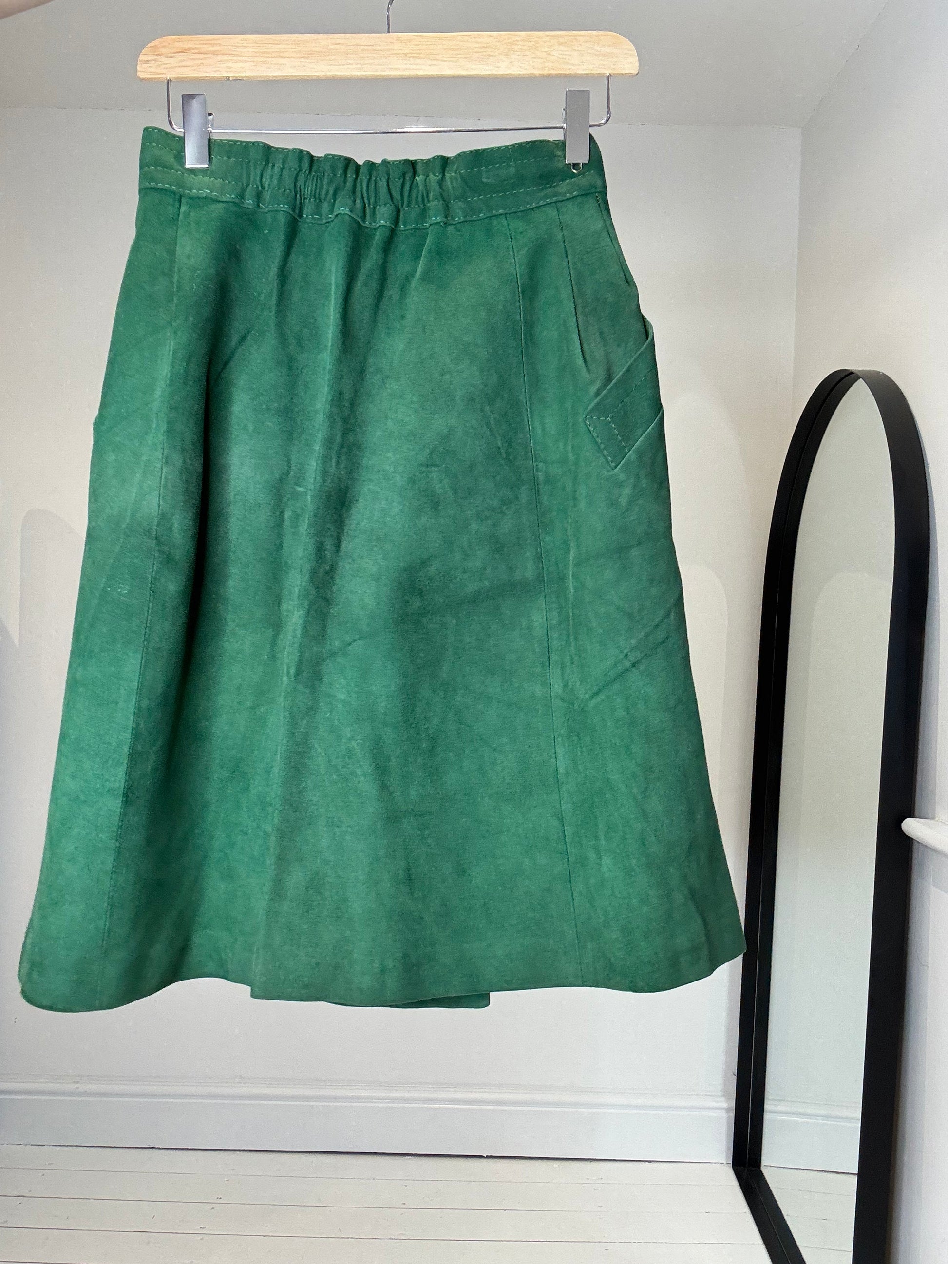 Vintage Suede A Line Skirt with Gunmetal Buttons