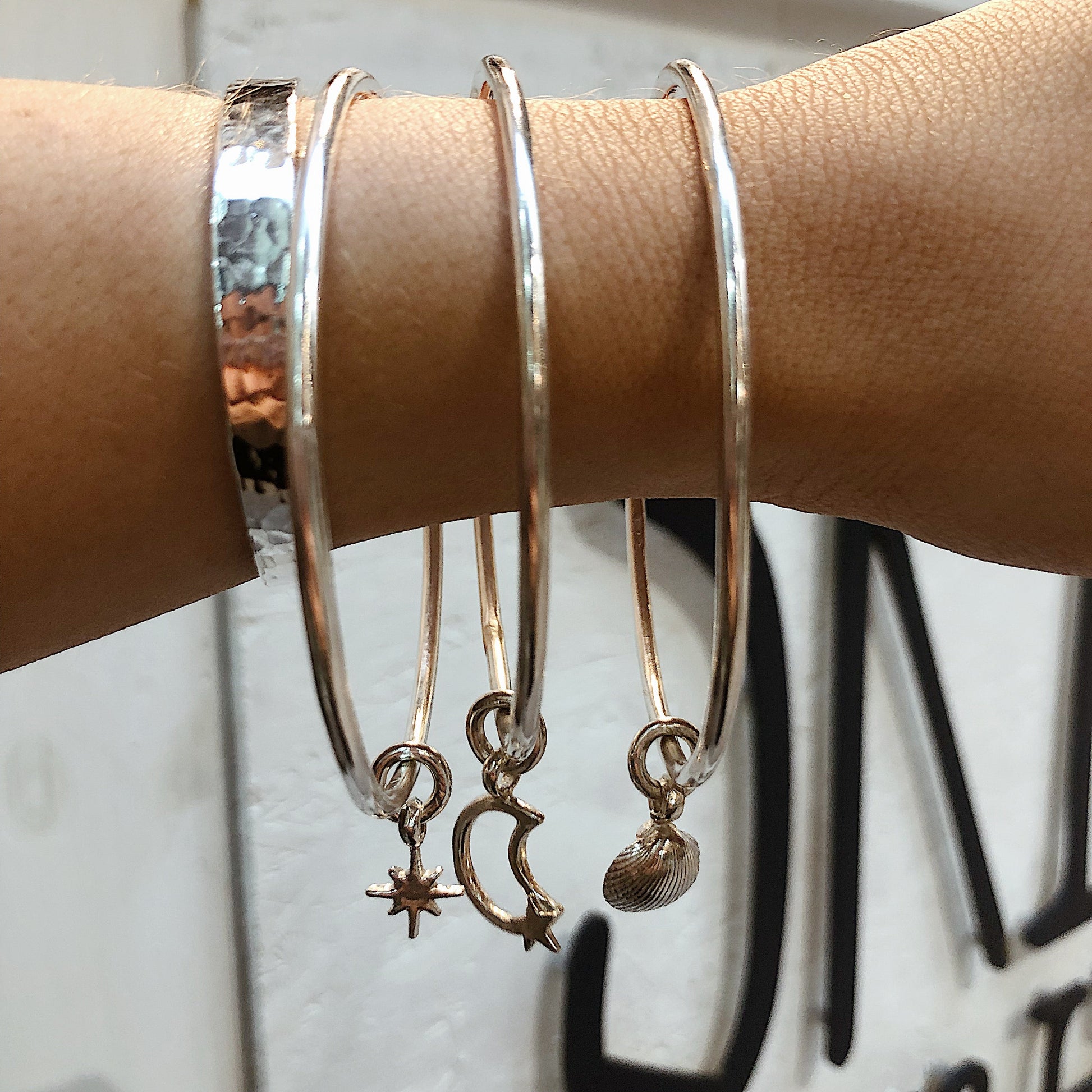 North Star Sterling Silver Charm Bangle