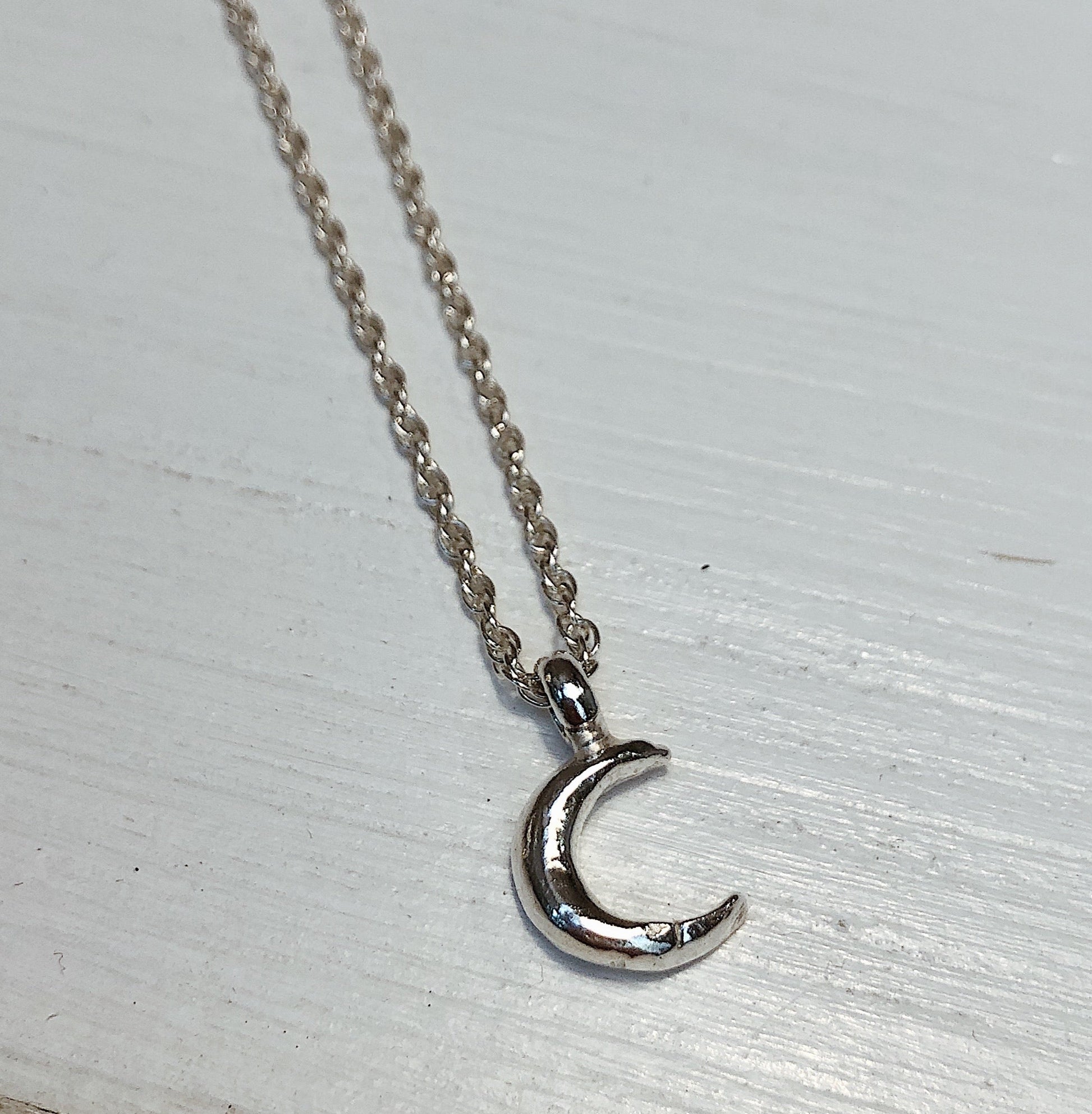 Crescent Moon Rope Chain Necklace in Sterling Silver
