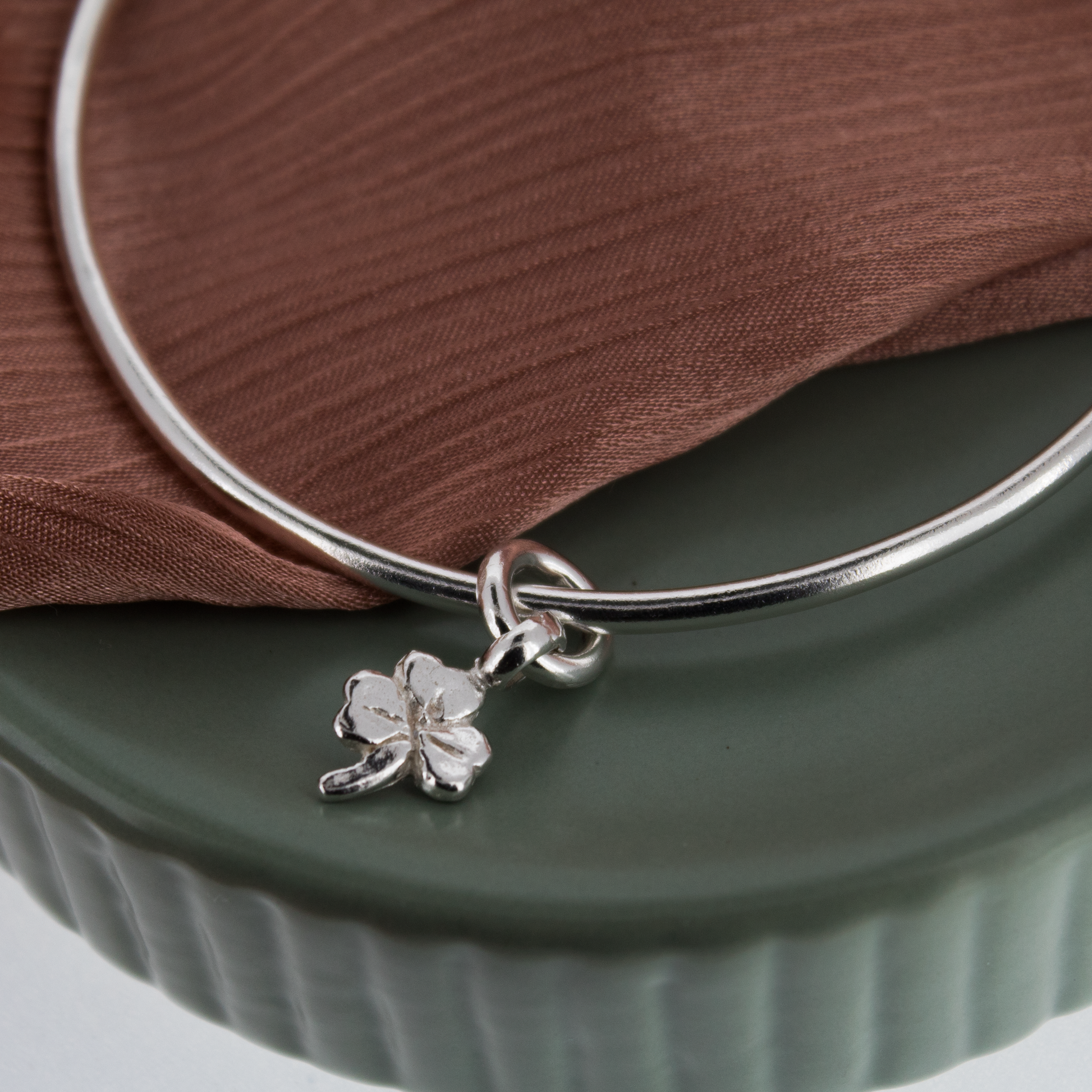 Lucky Clover Silver Charm Bangle