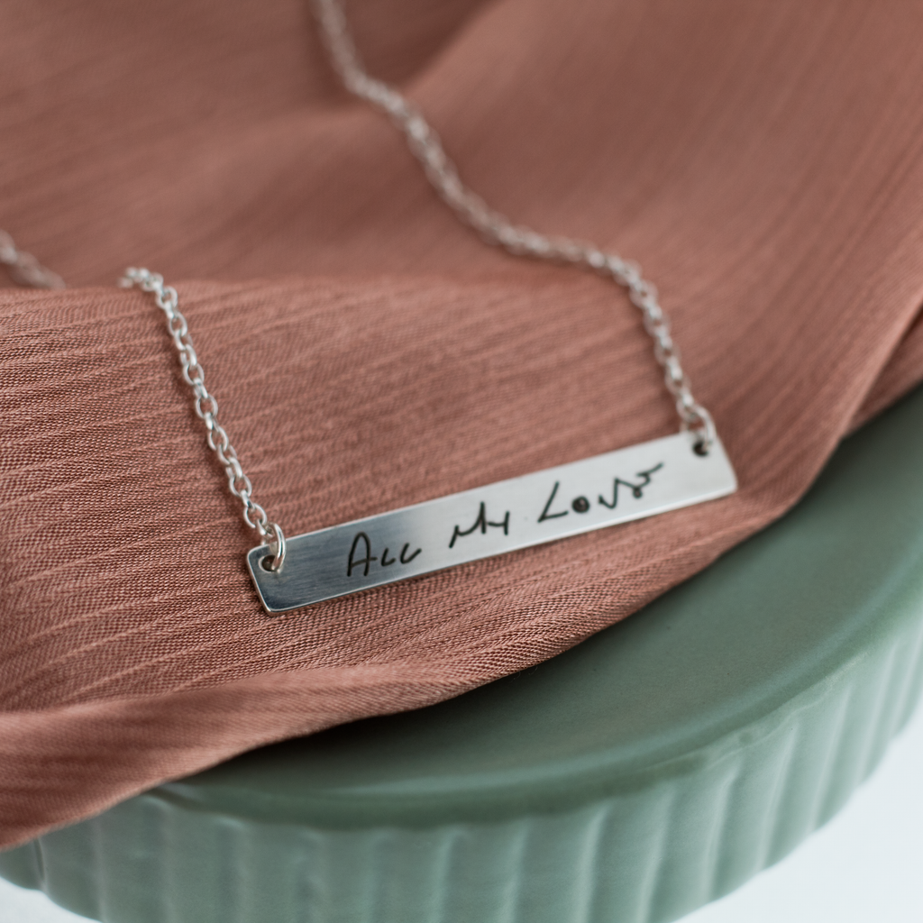 Handwriting Bar Necklace in Sterling Silver