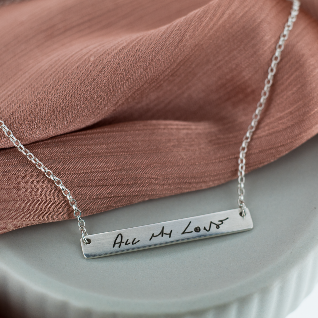Handwriting Bar Necklace in Sterling Silver