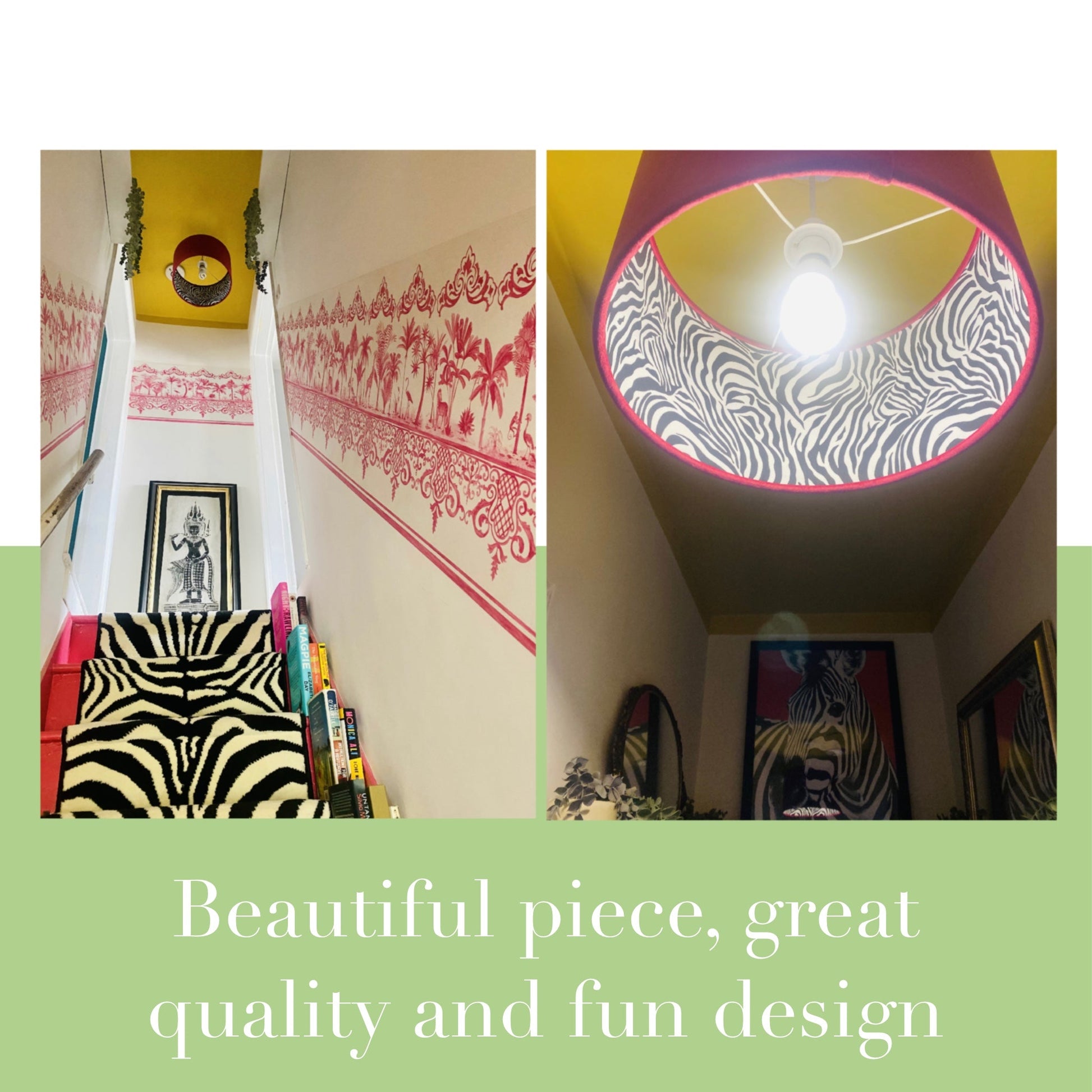 Cerise pink velvet drum lampshade/ ceiling light shade with zebra print cotton interior