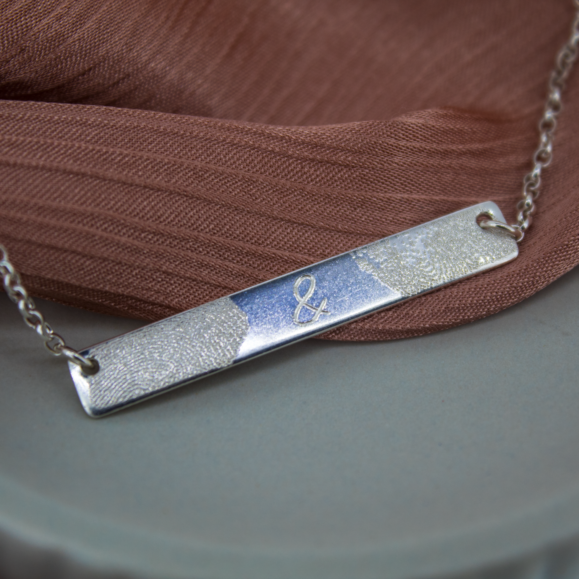 Fingerprint Bar Necklace in Sterling Silver
