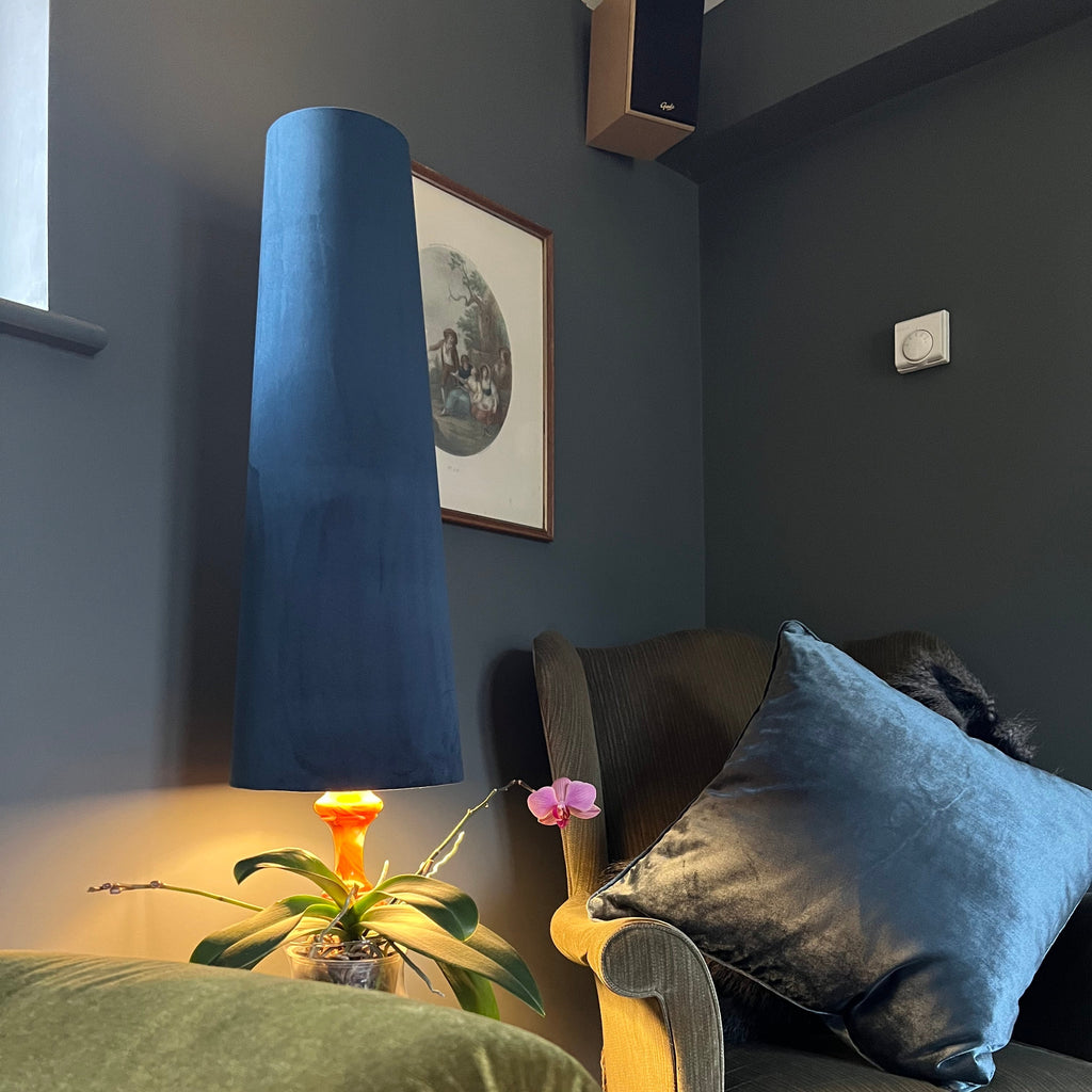 Navy Velvet cone lampshade, extra tall lampshade