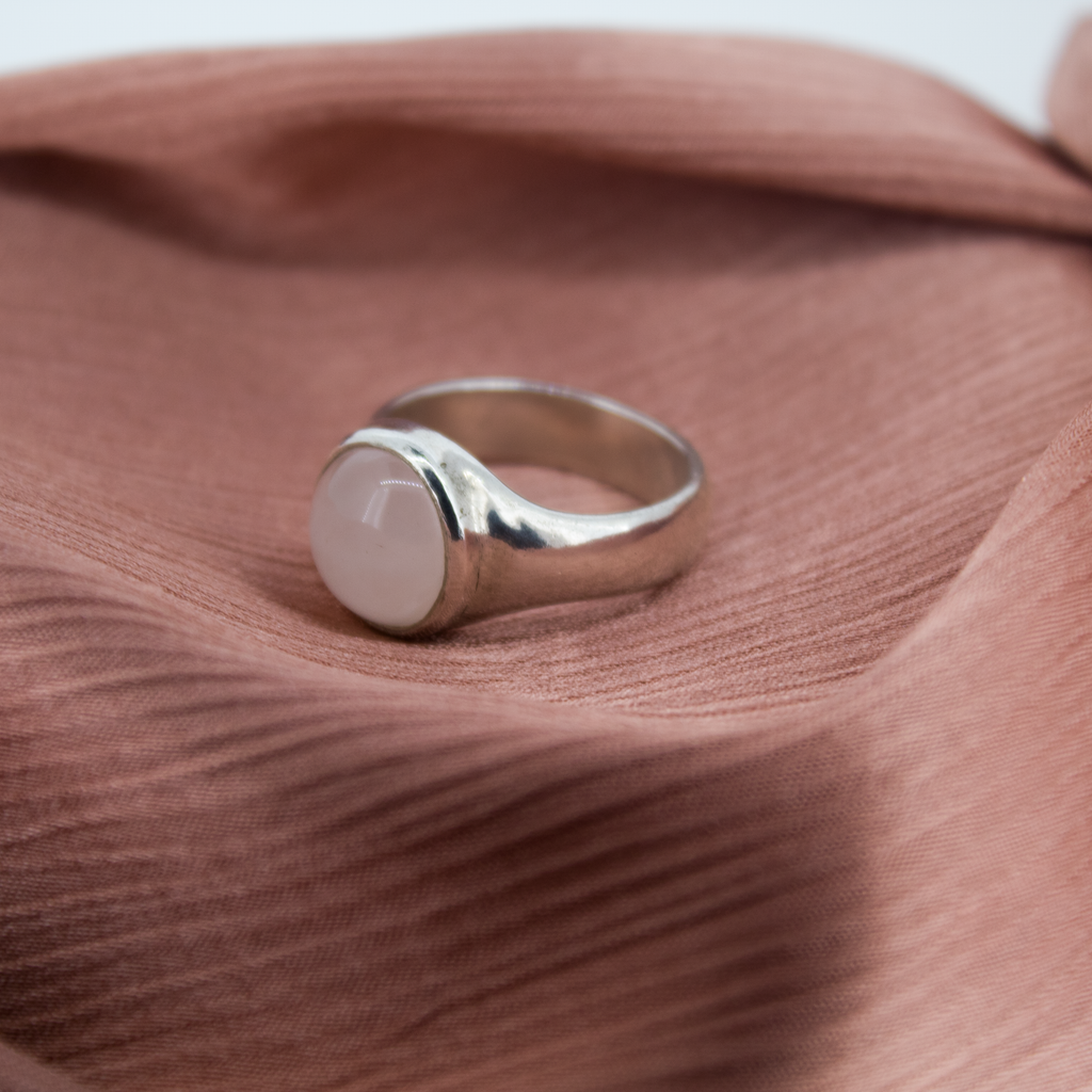 Rose Quartz Moon Ring Signet in Recycled Silver