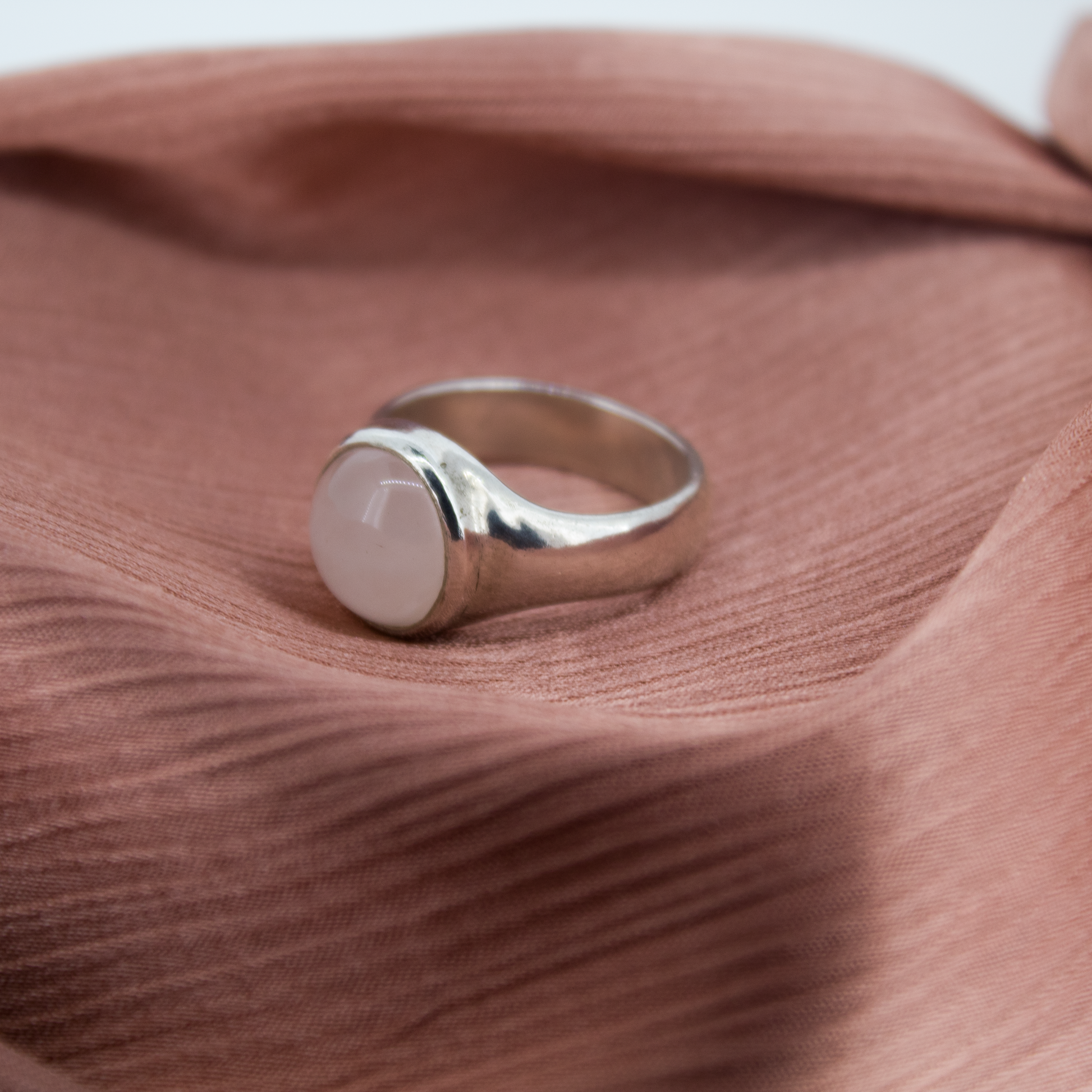 Rose Quartz Moon Ring Signet in Recycled Silver
