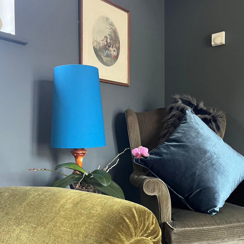 Teal cotton cone lampshade, extra tall lampshade