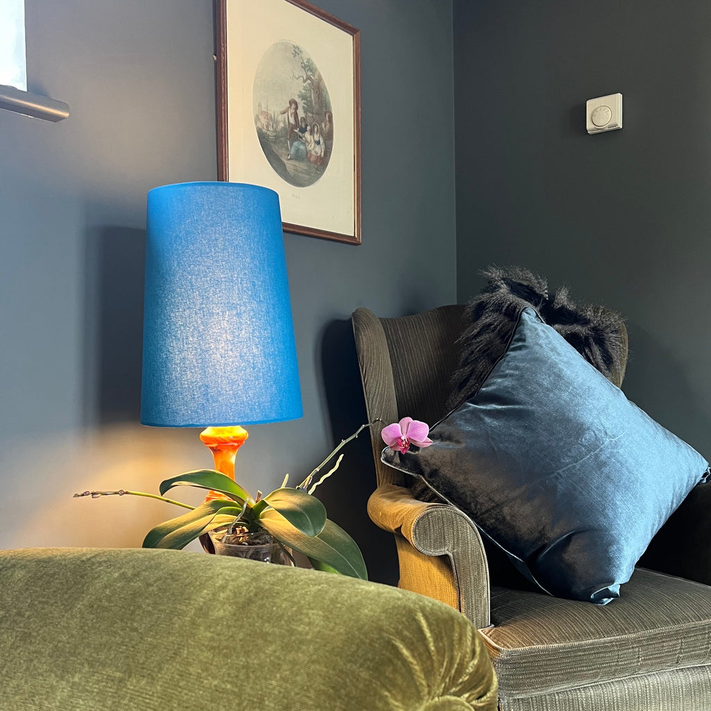 Teal cotton cone lampshade, extra tall lampshade