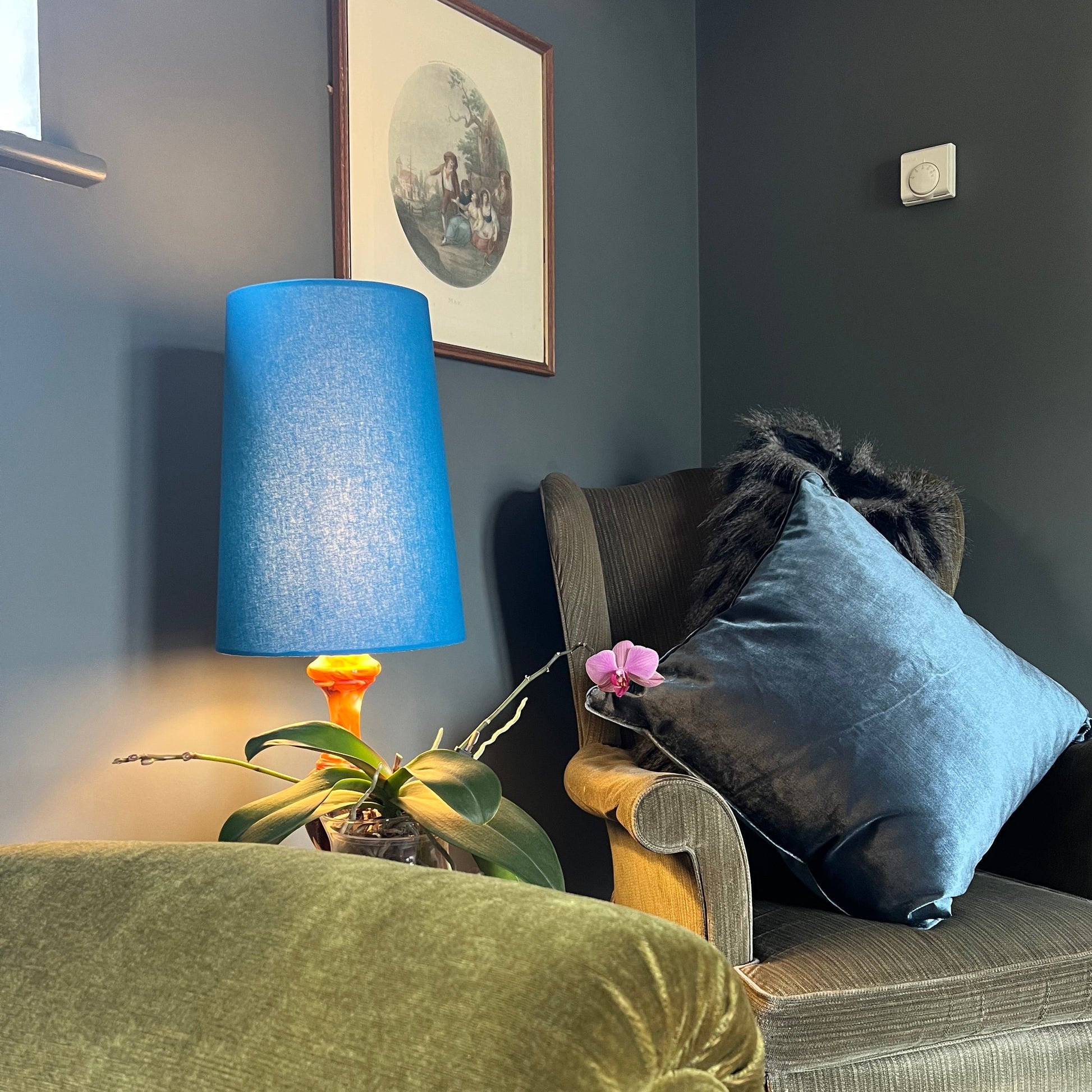 Teal cotton cone lampshade, extra tall lampshade