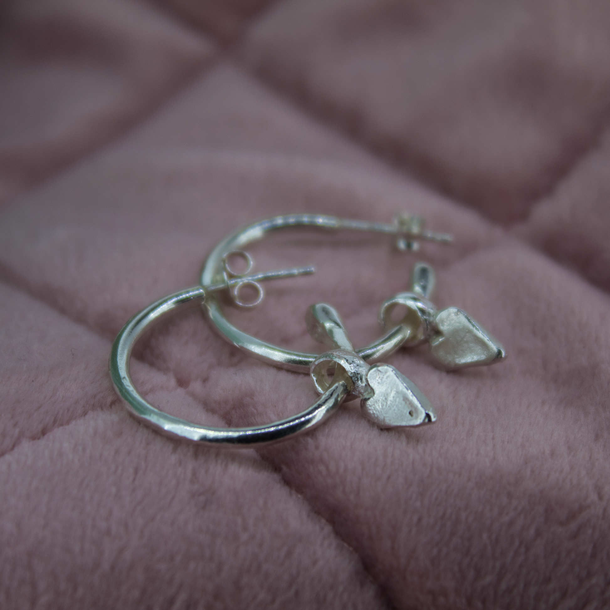 Baby Heart Hoops in Sterling Silver