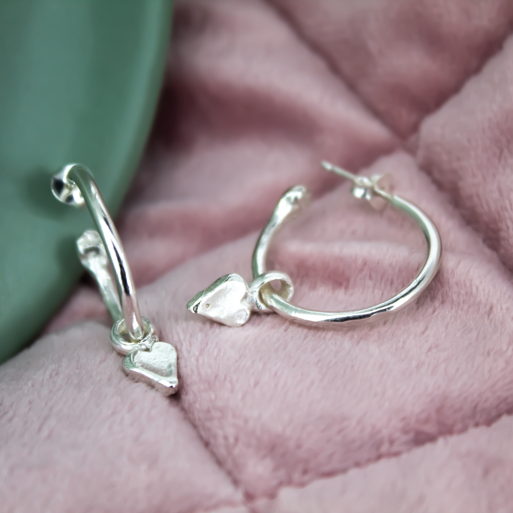 Baby Heart Hoops in Sterling Silver