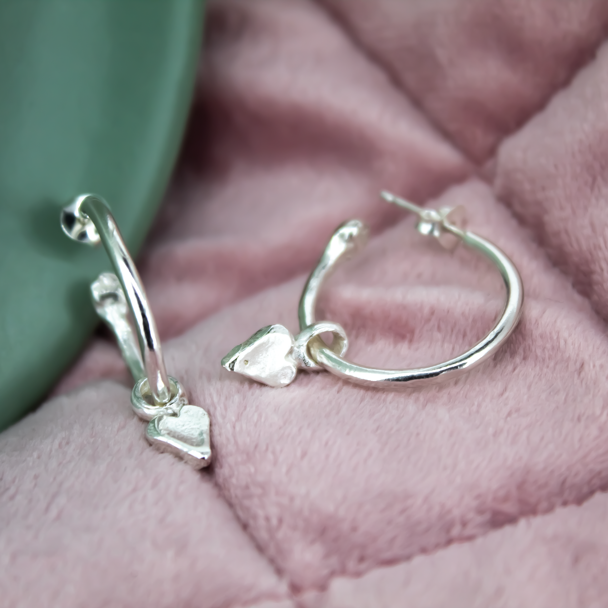 Baby Heart Hoops in Sterling Silver