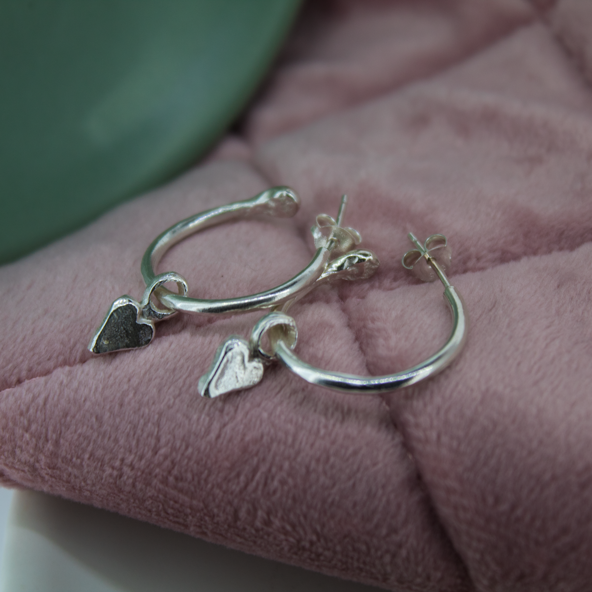 Baby Heart Hoops in Sterling Silver