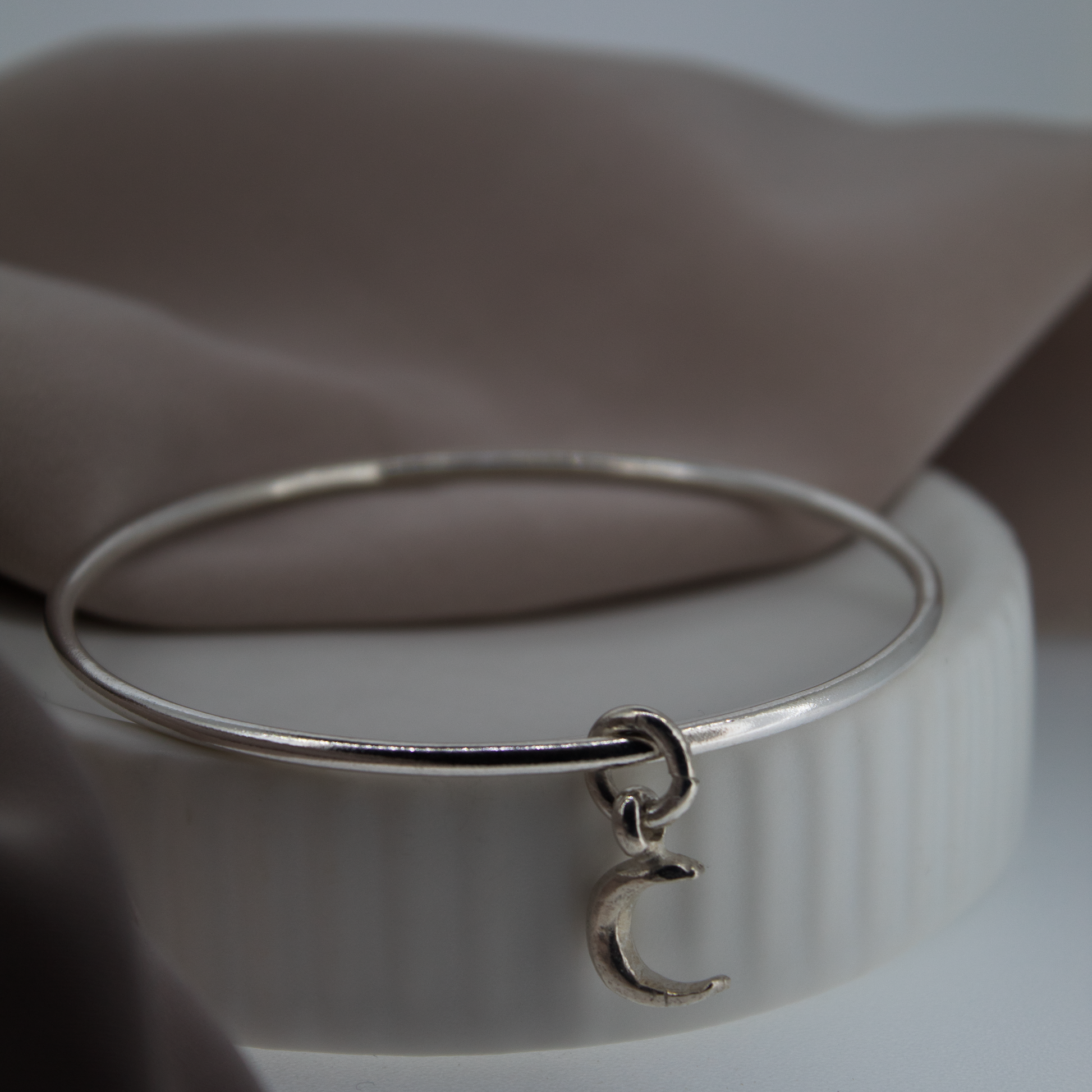Crescent Moon Charm Bangle in Recycled Sterling Silver