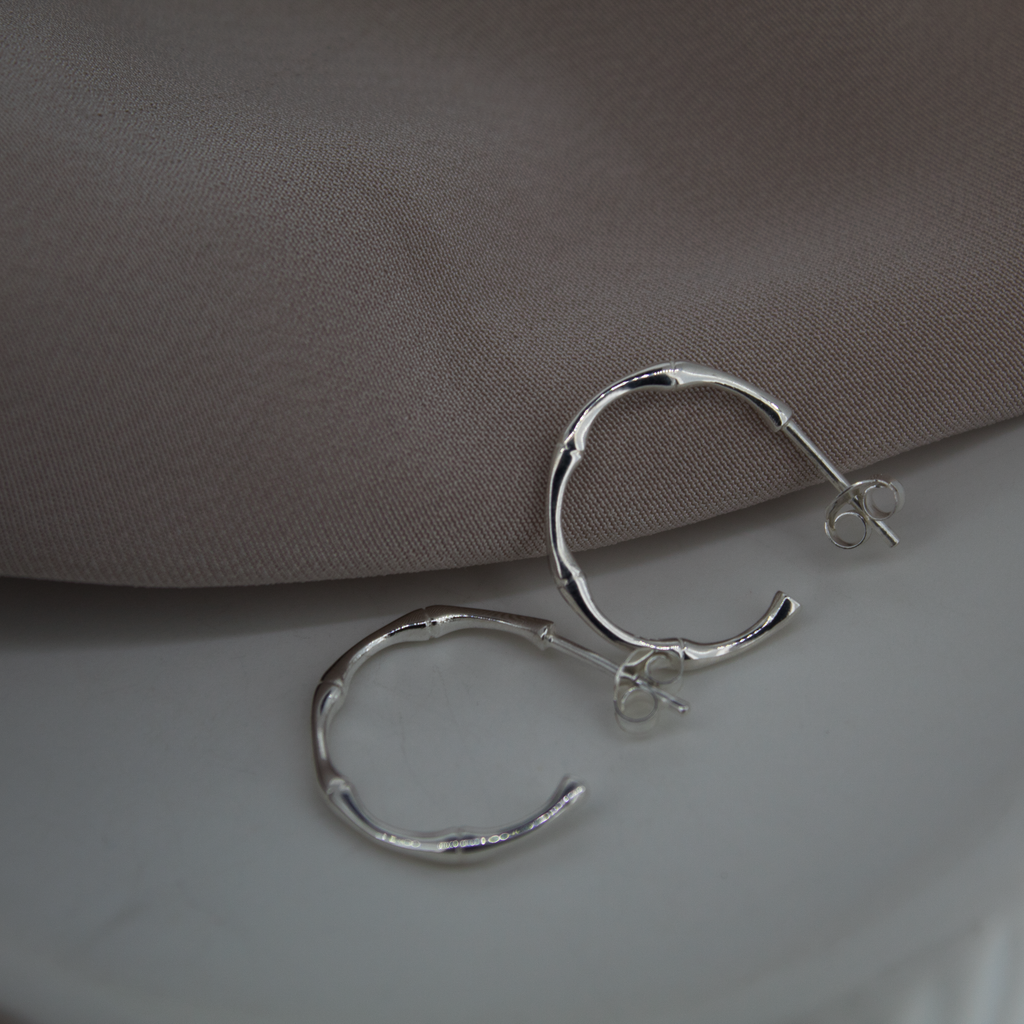 Sterling Silver Bamboo Hoop Earrings