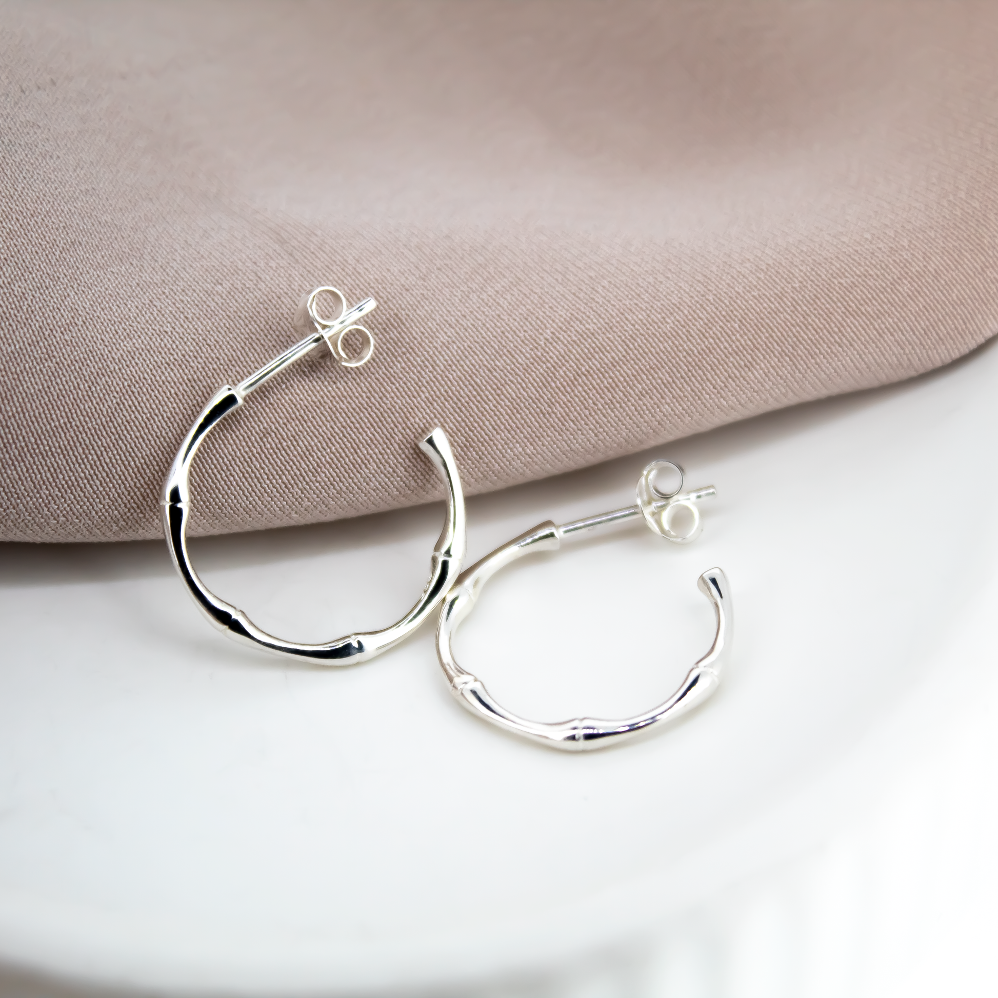 Sterling Silver Bamboo Hoop Earrings