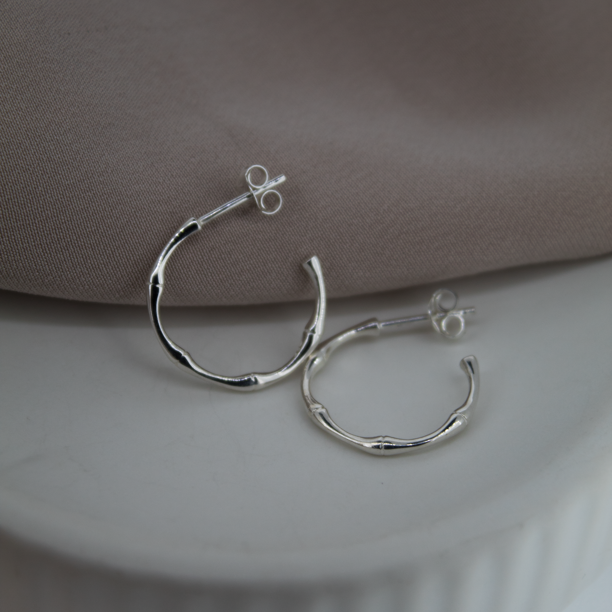 Sterling Silver Bamboo Hoop Earrings